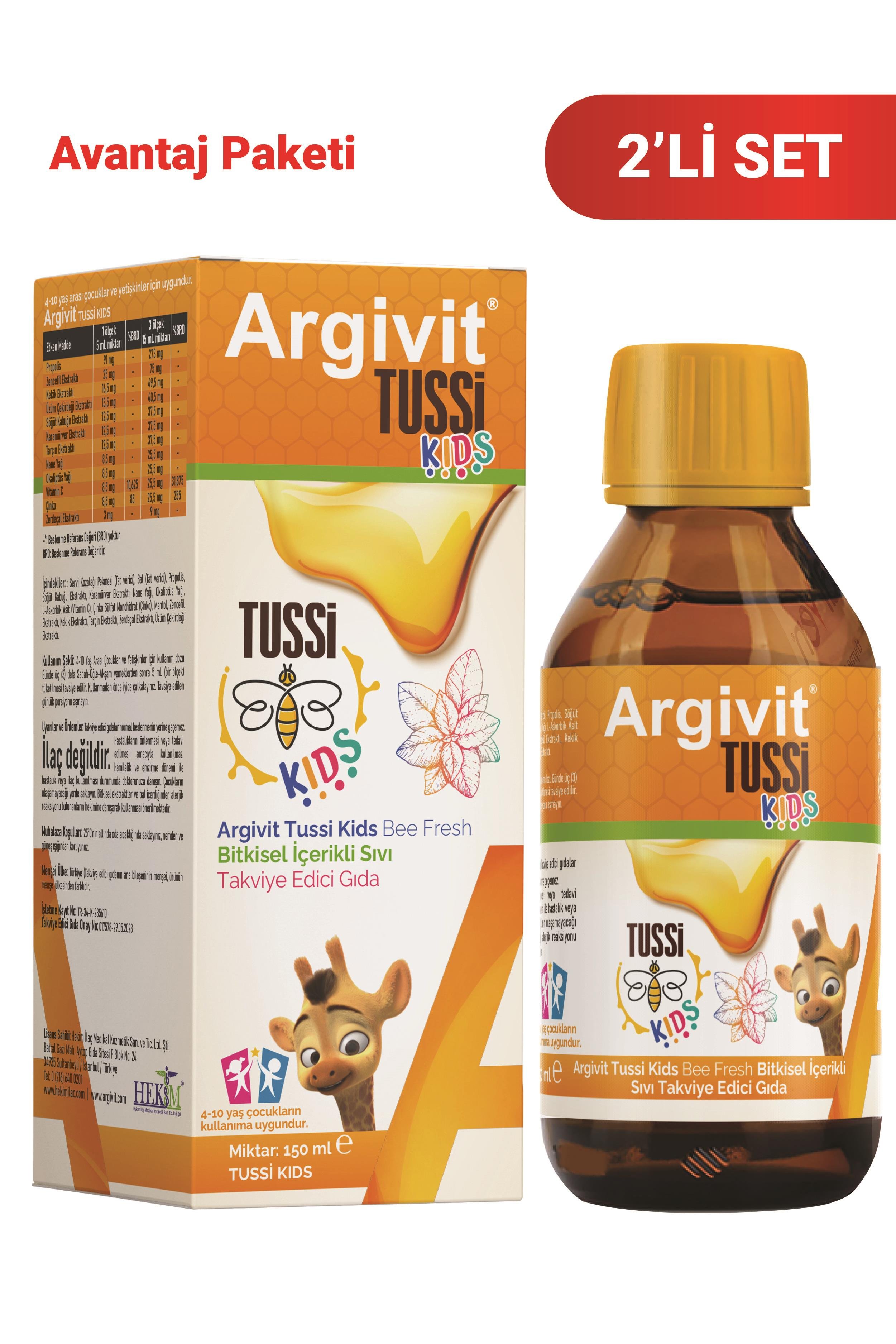 Argivit Tussi Kids ( C vitamini ve Çinko ) Şurup 150 ml 2’li Paket