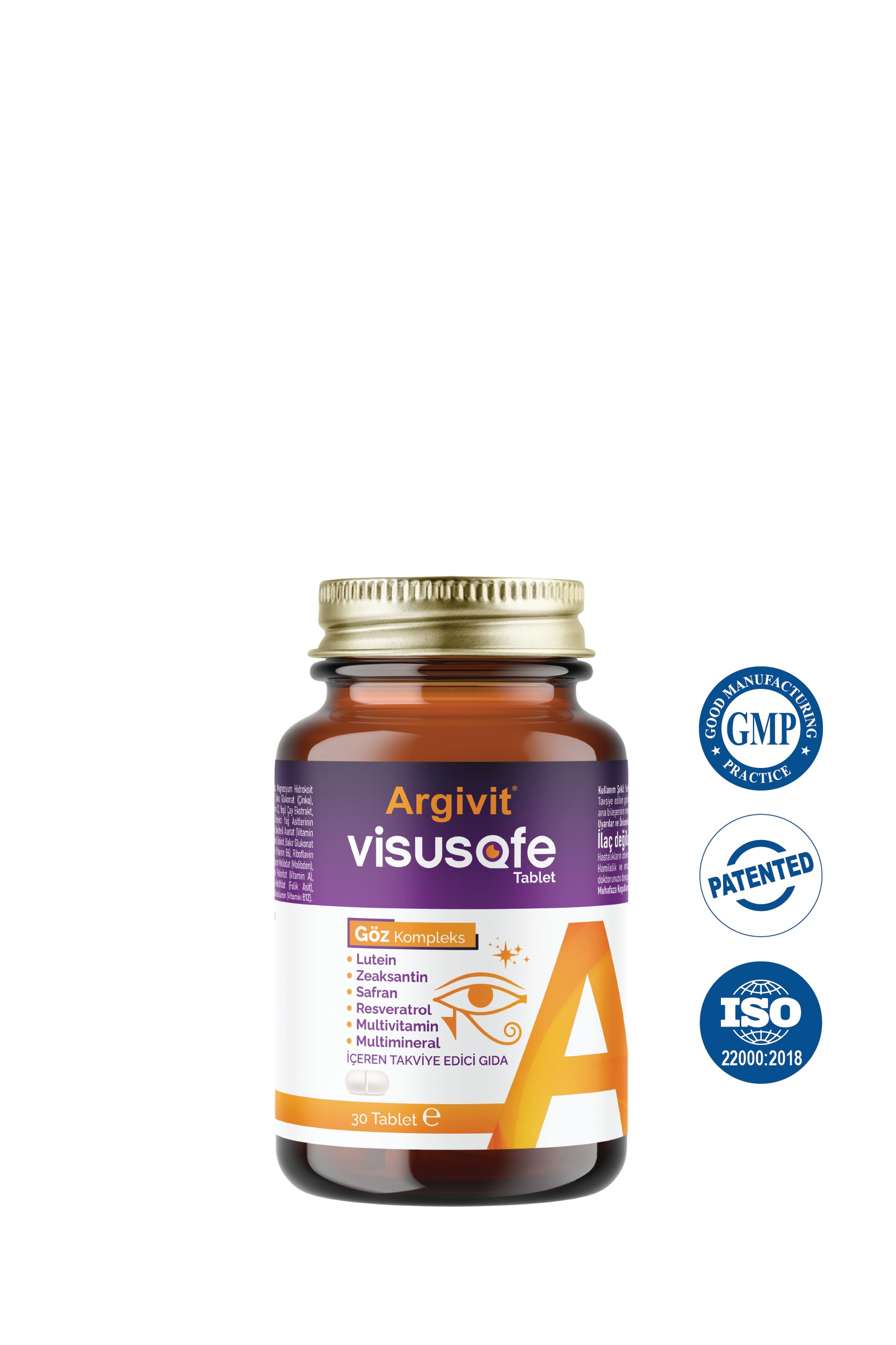 Argivit Visusafe 30 Tablet - Göz Kompleks (Lutein, Zeaksantin, Safran, Resveratrol, Multivitamin Ve Multimineral) 