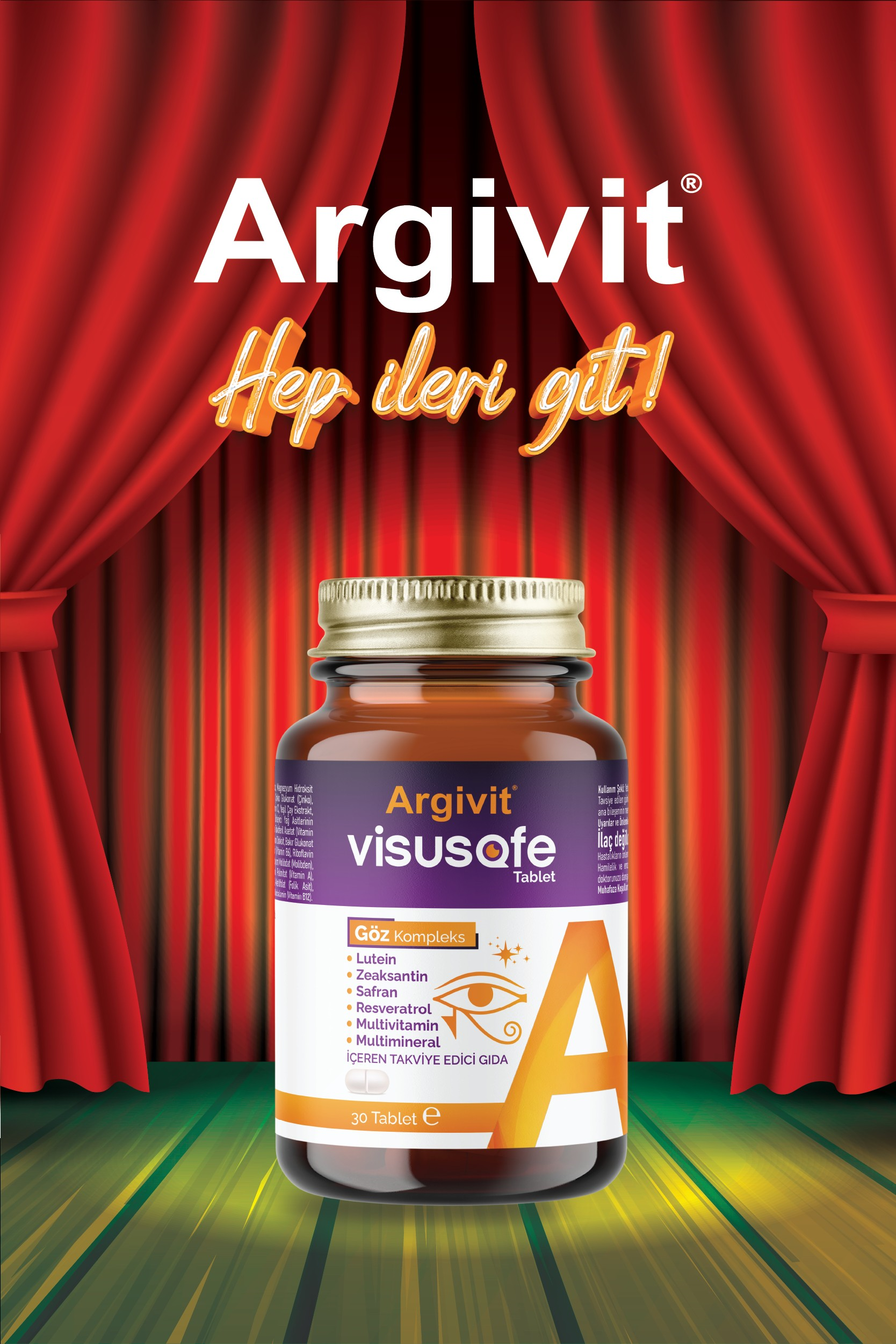 Argivit Visusafe 30 Tablet - Göz Kompleks (Lutein, Zeaksantin, Safran, Resveratrol, Multivitamin Ve Multimineral) 