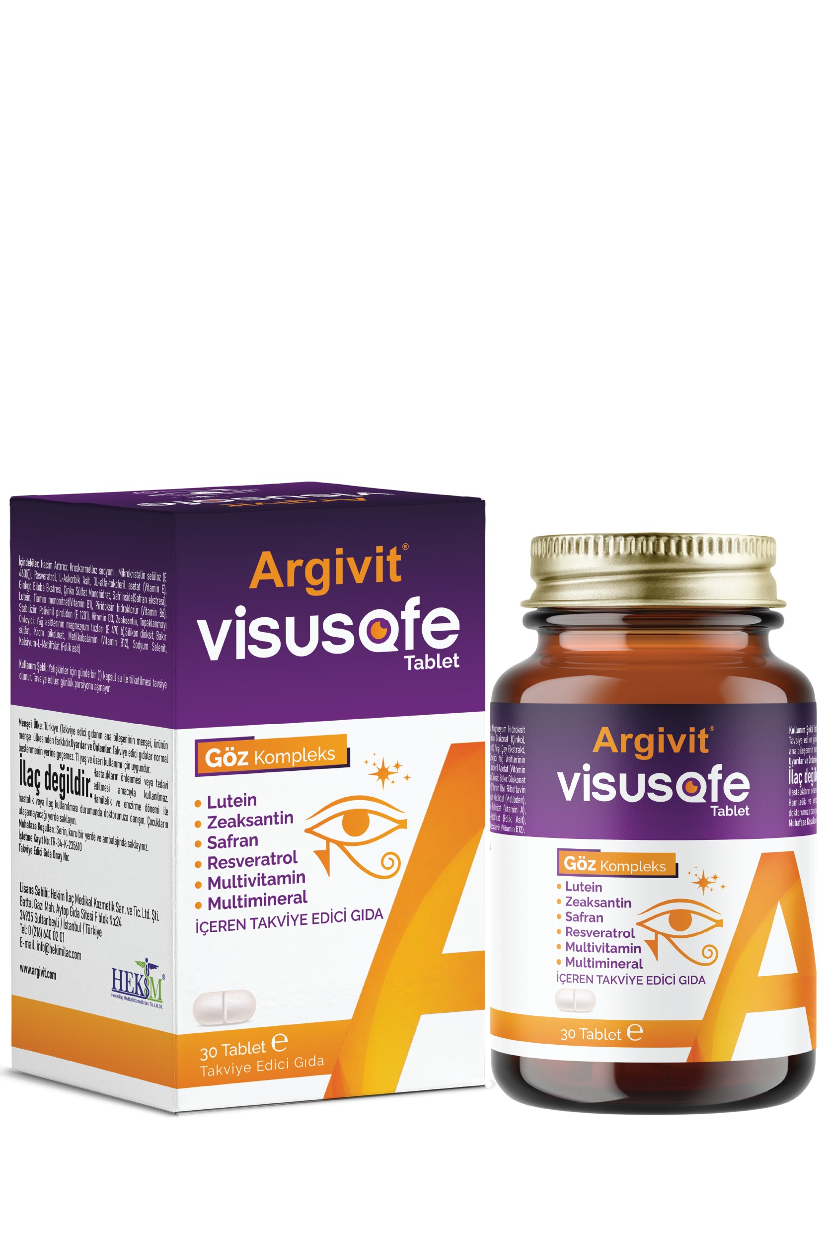 Argivit Visusafe 30 Tablet - Göz Kompleks (Lutein, Zeaksantin, Safran, Resveratrol, Multivitamin Ve Multimineral) 