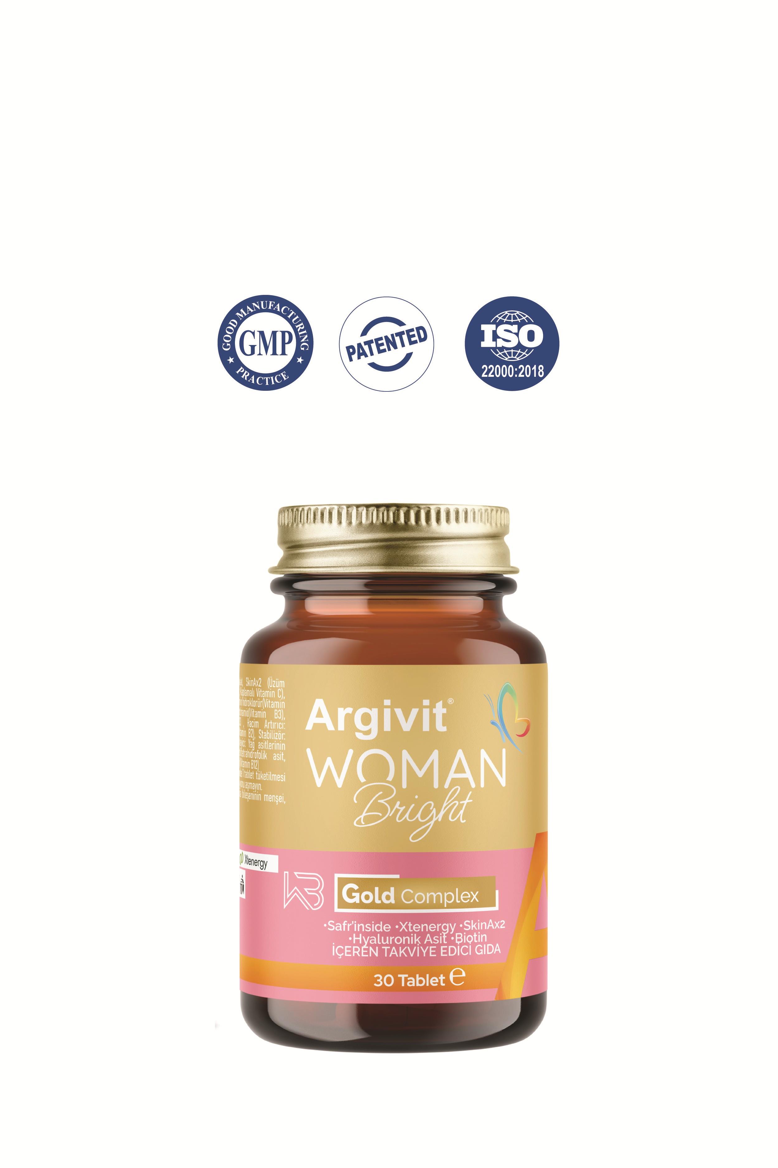 Argivit Woman Bright Tablet 30 Tablet 2’li Paket (Hyaluronik Asit, Safran, Fosfotidilserin)
