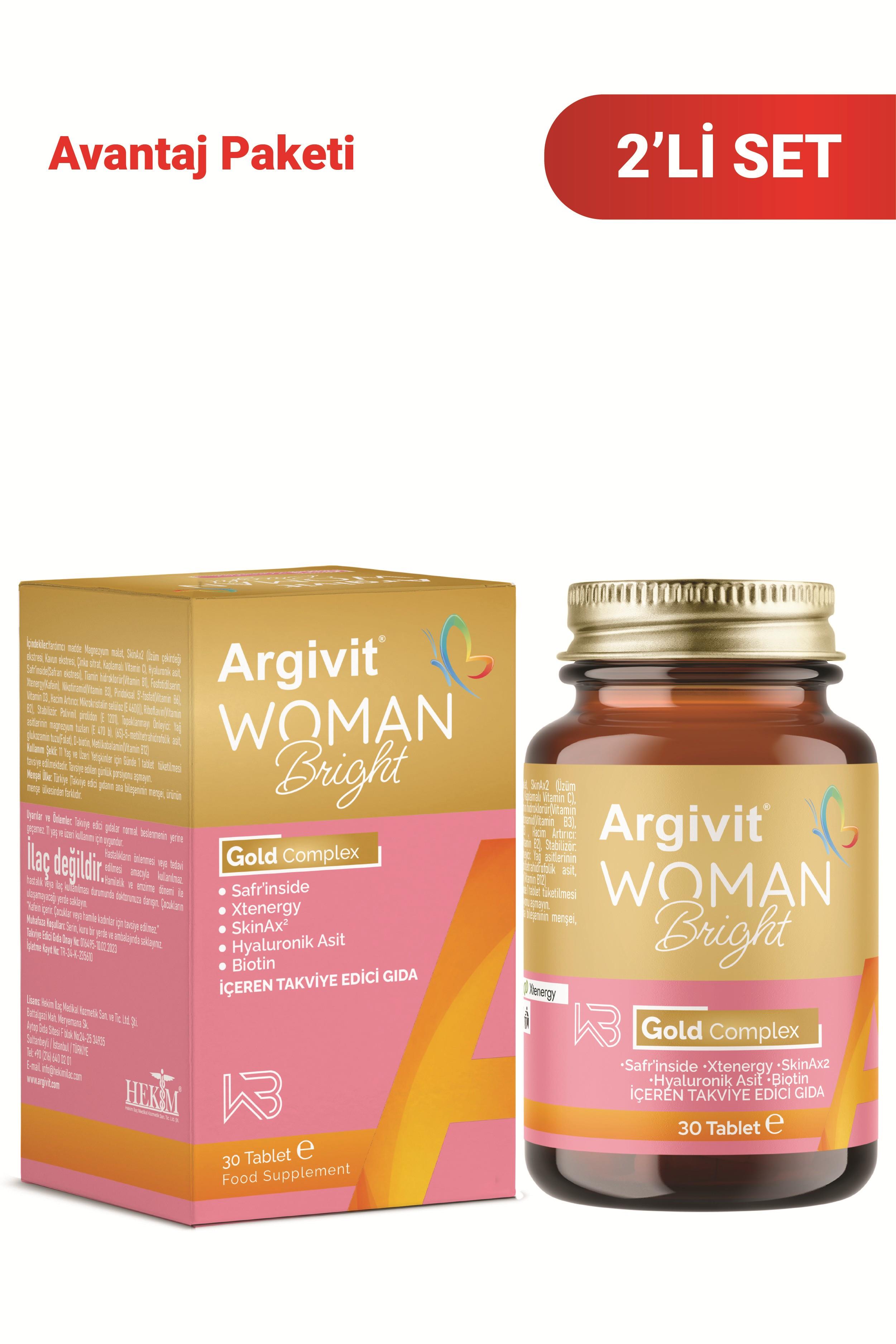 Argivit Woman Bright Tablet 30 Tablet 2’li Paket (Hyaluronik Asit, Safran, Fosfotidilserin)