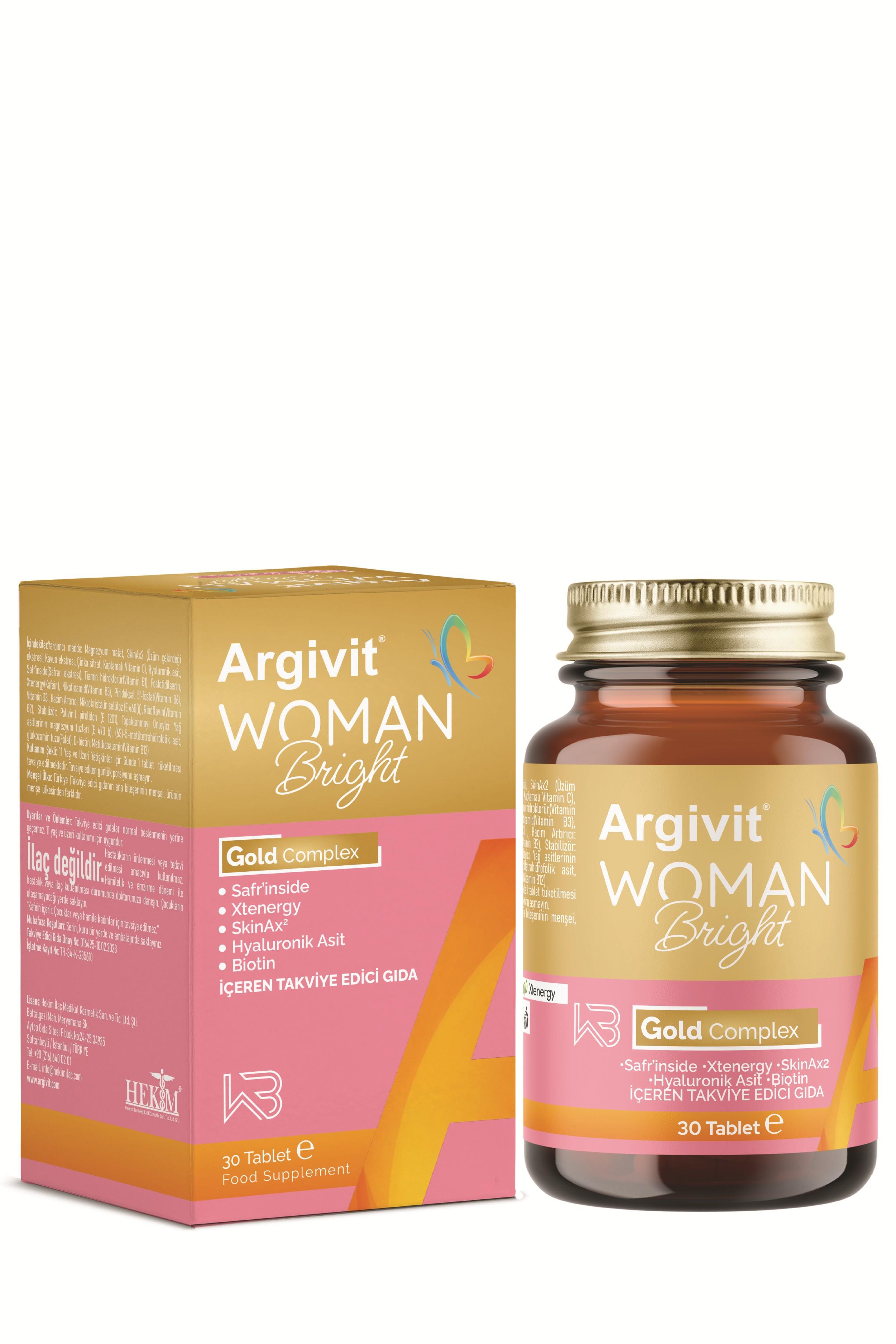 Argivit Woman Bright Tablet 30 Tablet 2’li Paket (Hyaluronik Asit, Safran, Fosfotidilserin)