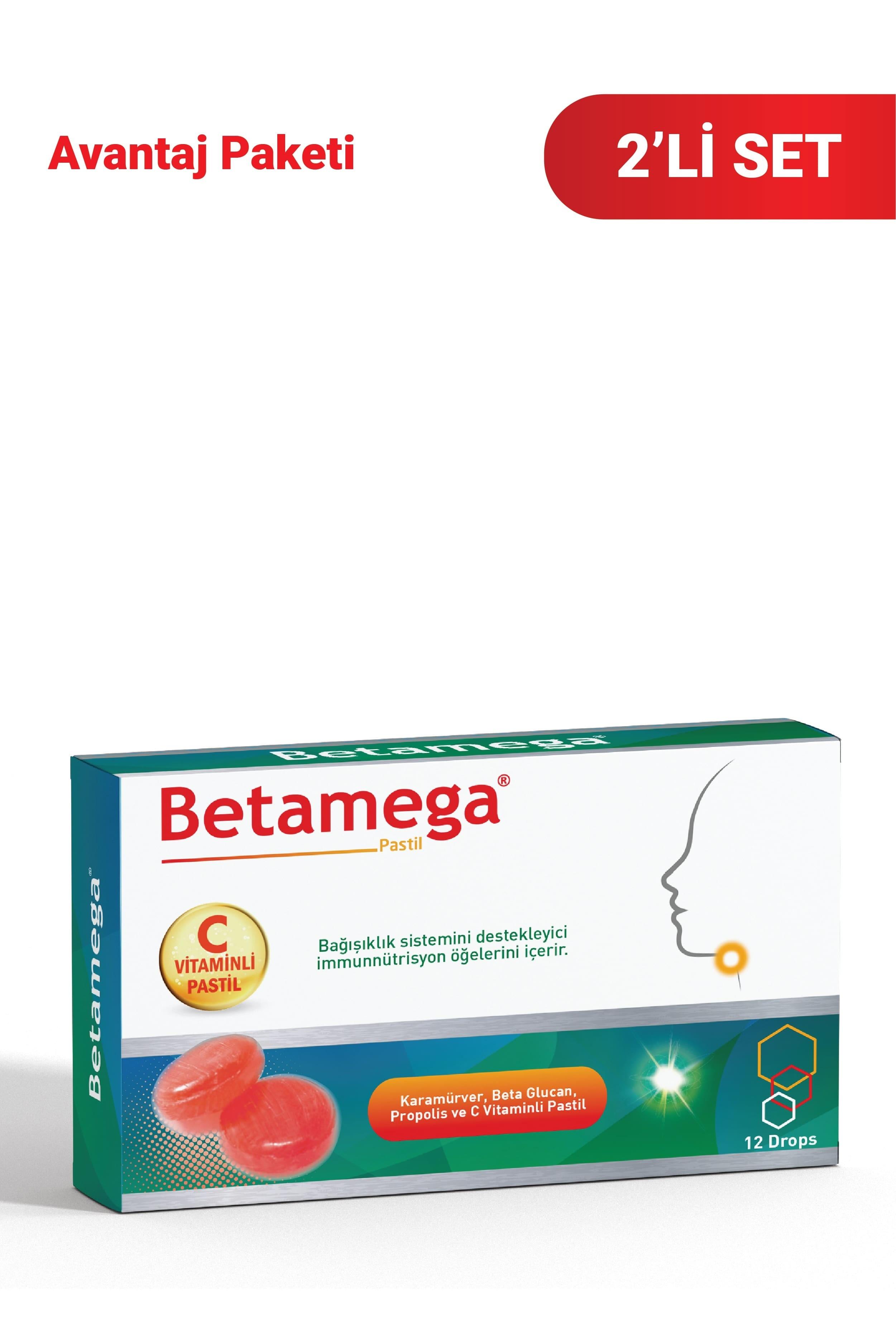 Betamega Pastil 12 Adet 2'li Paket - Kara Mürver, Beta glukan, Propolis ve C Vitaminli