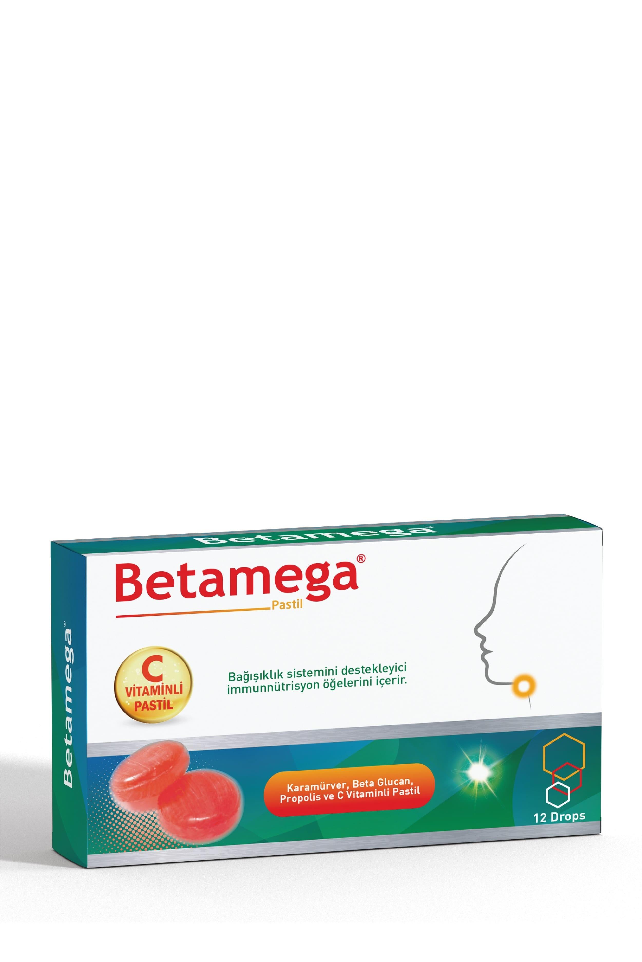 Betamega Pastil 12 Adet 2'li Paket - Kara Mürver, Beta glukan, Propolis ve C Vitaminli