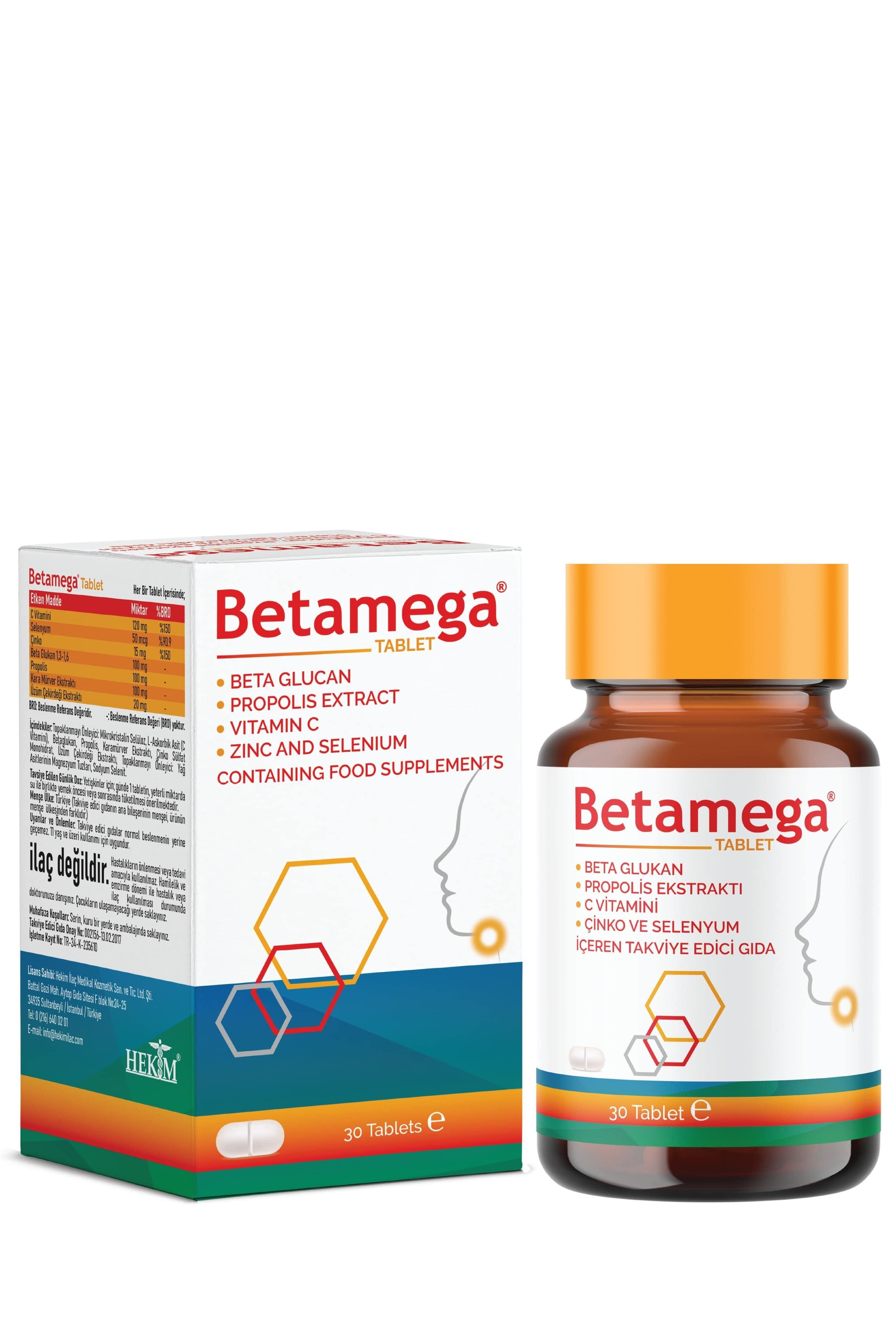 Betamega Tablet 30 Tablet 2'li Paket Betaglukan, Propolis Ekstraktı, C Vitamini, Çinko, Selenyum