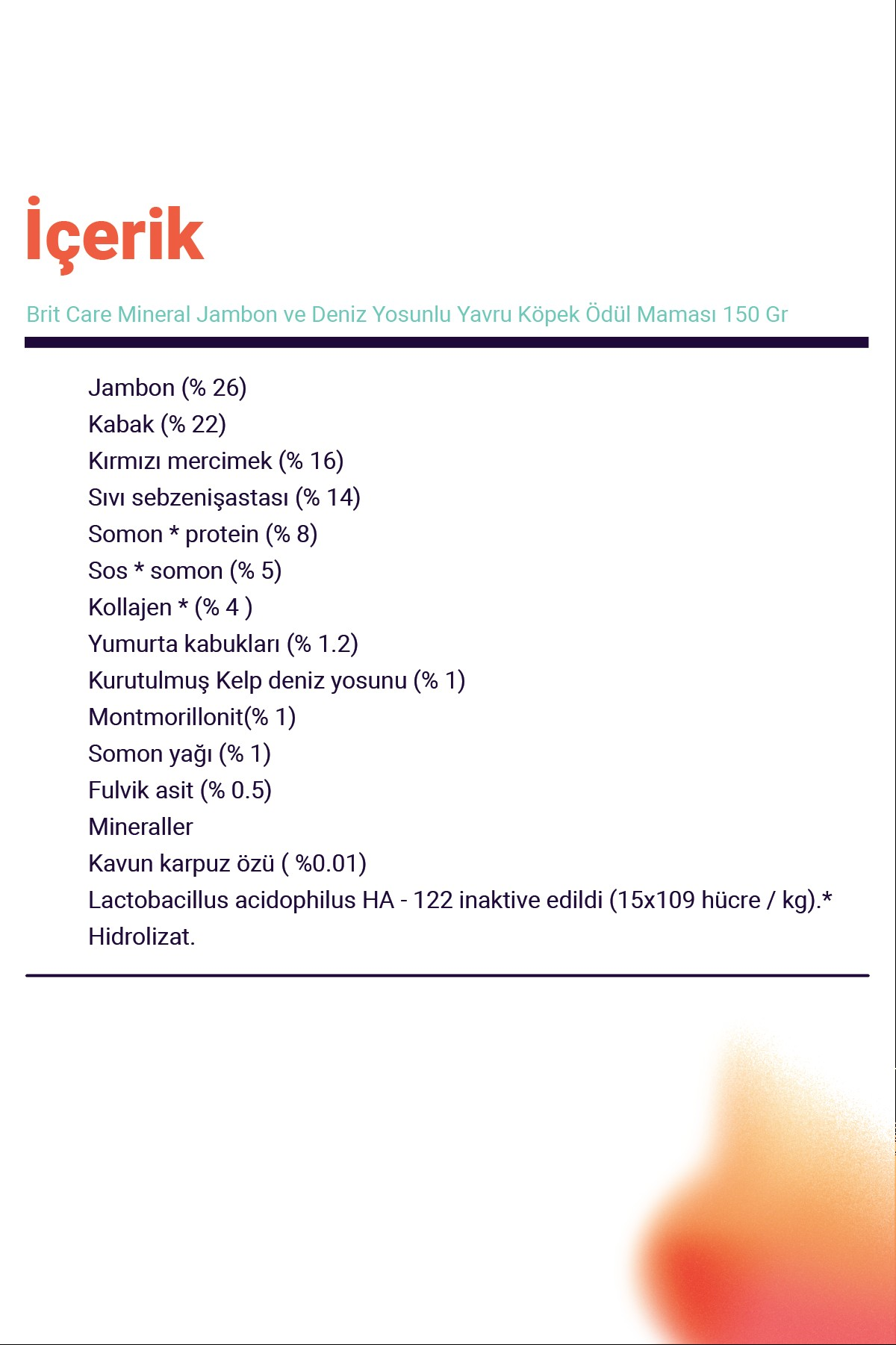 Brit Care Mineral Jambon ve Deniz Yosunlu Yavru Köpek Ödül Maması 150 Gr
