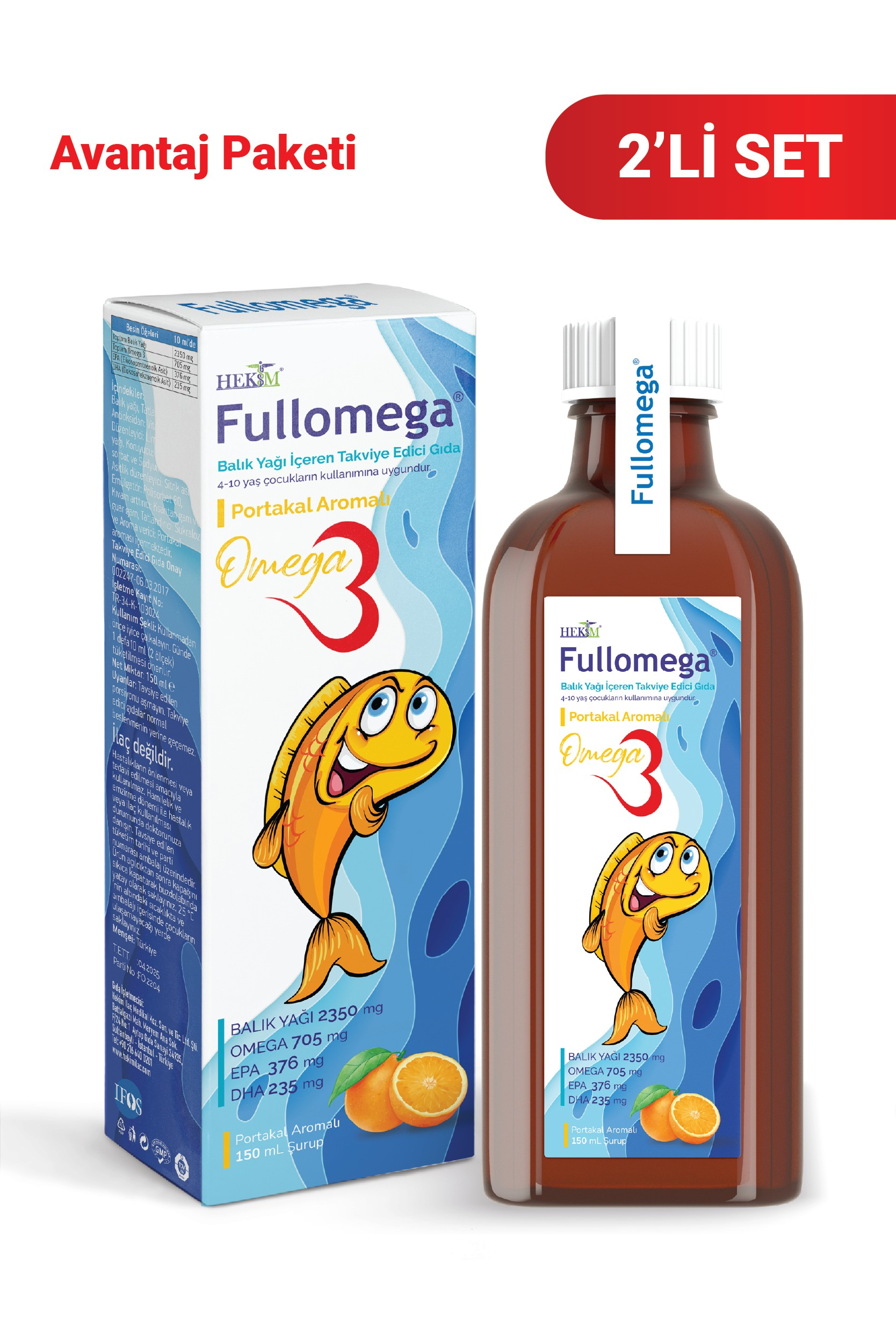 Fullomega Balık Yağı Şurup 150 ml 2'li Paket - Portakal Aromalı