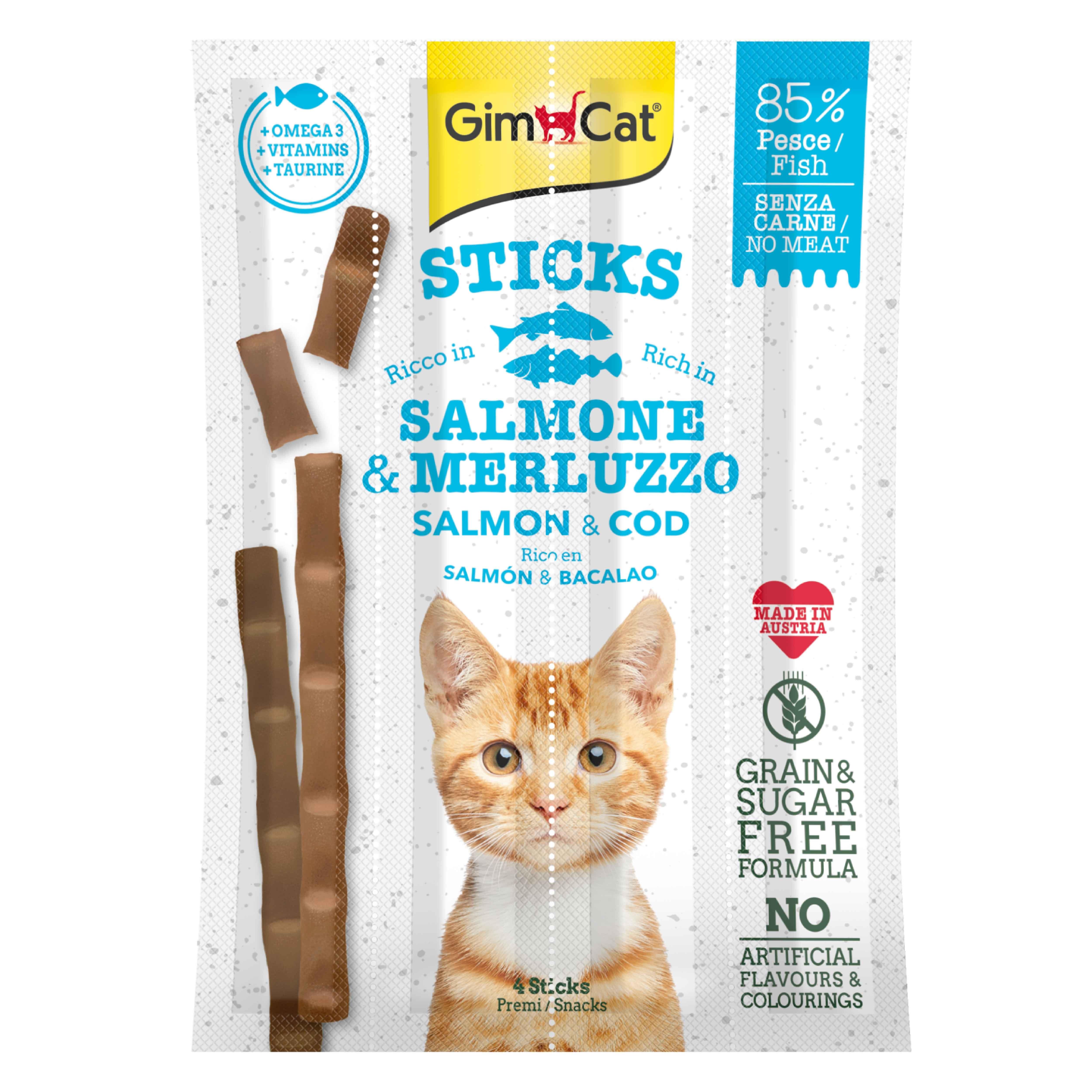 GimCat Sticks Somon & Atlantik Morina Balıklı Tahılsız Ödül Çubukları 20 Gr