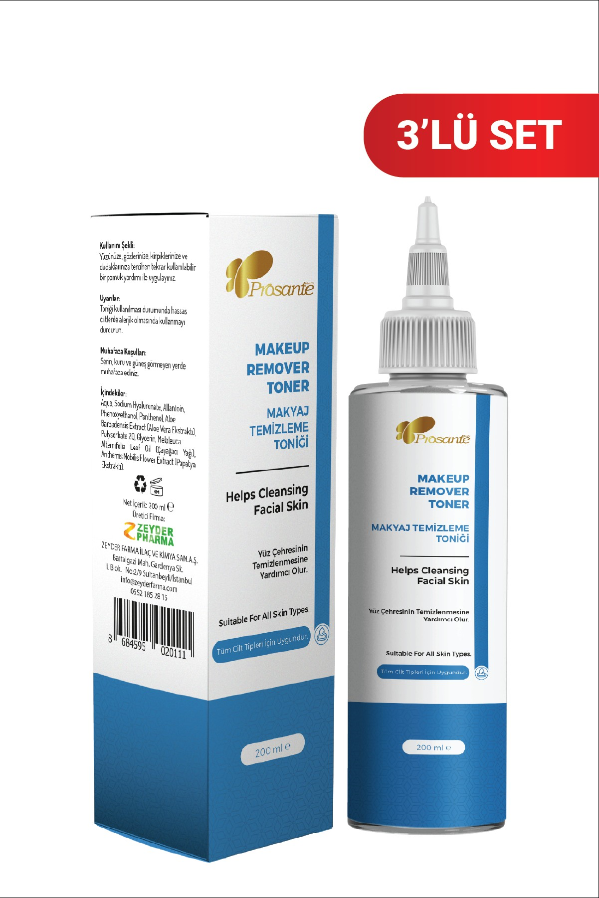 Prosente Makyaj Temizleme Toniği 200ml x 3 Adet