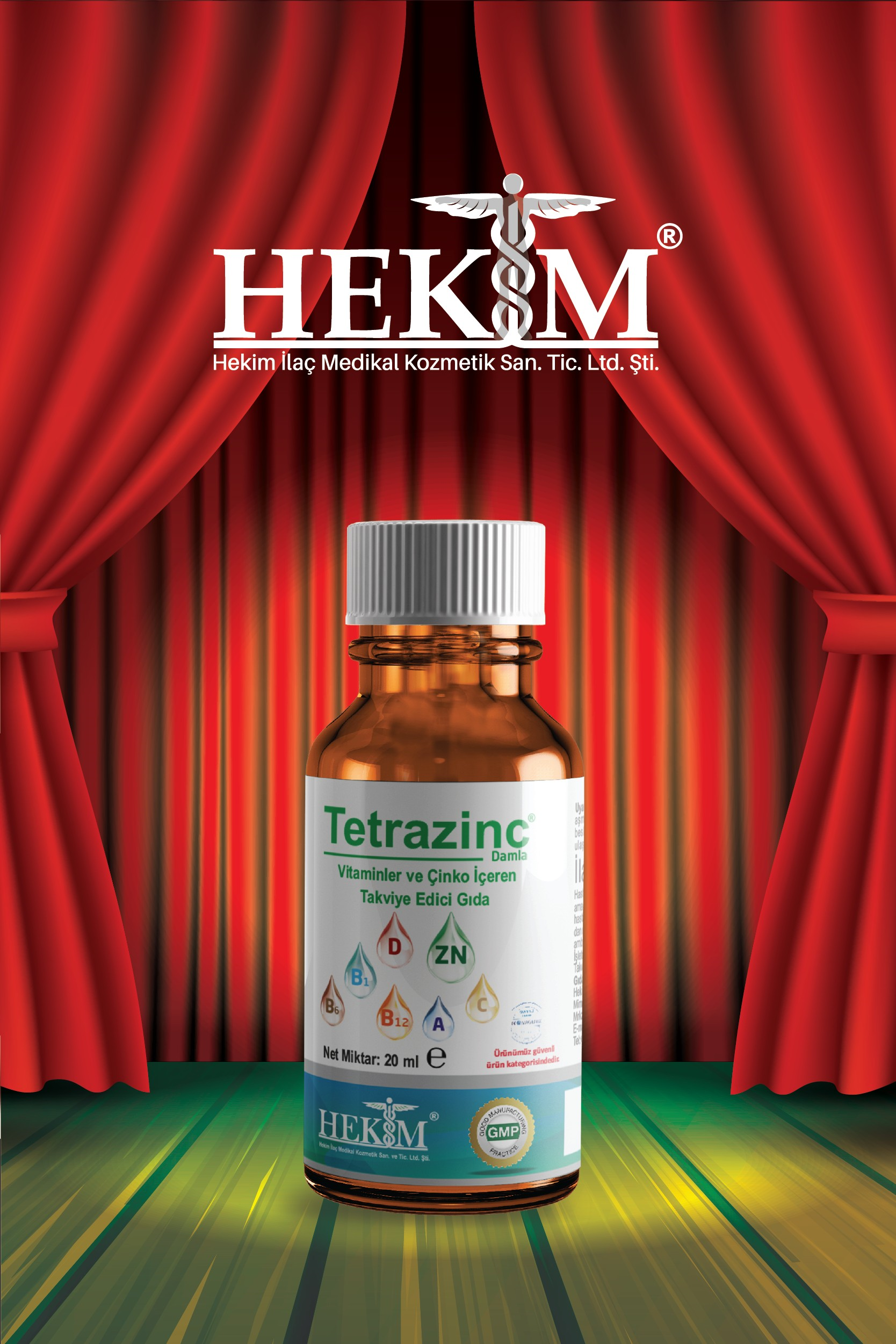 Tetrazinc A vitamini, C vitamini, D vitamini, B12 Damla 20 ml - Egzotik Meyve Aromalı