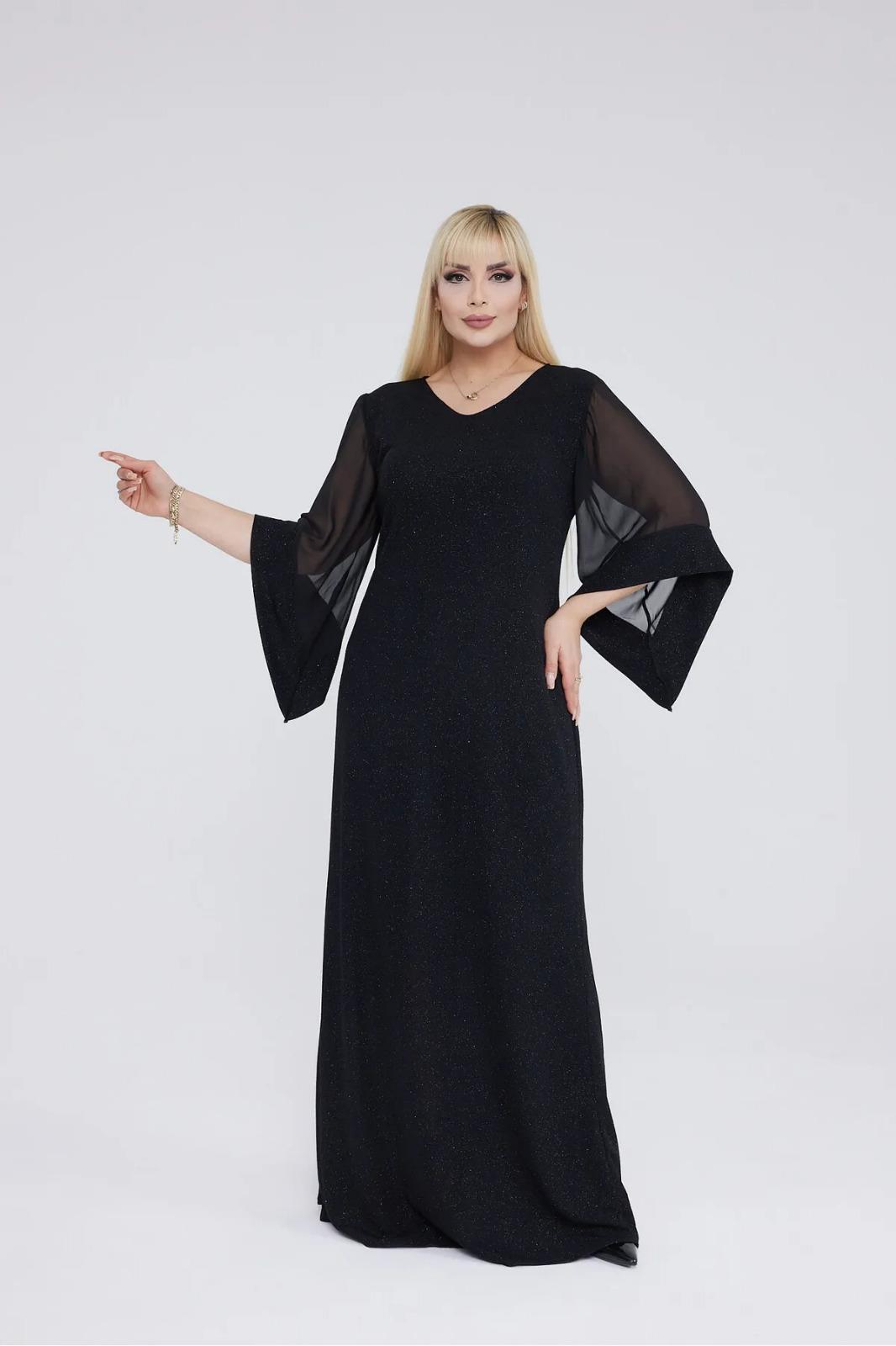 Büyük Beden V Yaka Simli Likralı Kaynana Elbisesi(3XL-4XL-5XL)