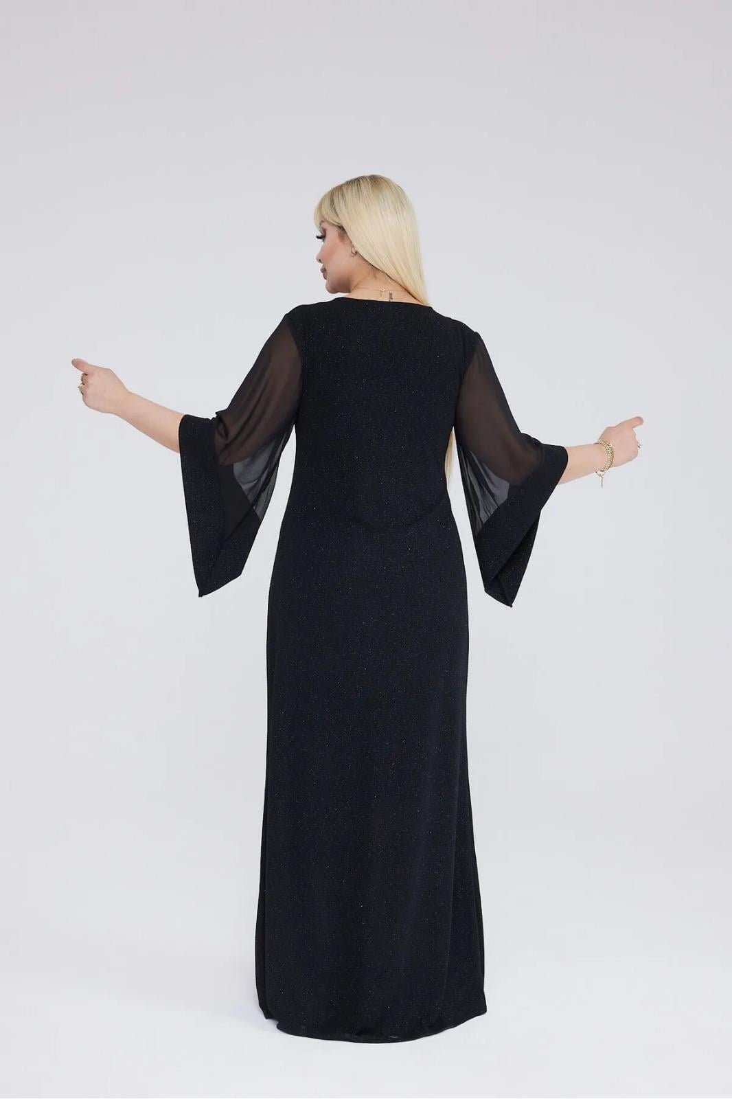 Büyük Beden V Yaka Simli Likralı Kaynana Elbisesi(3XL-4XL-5XL)