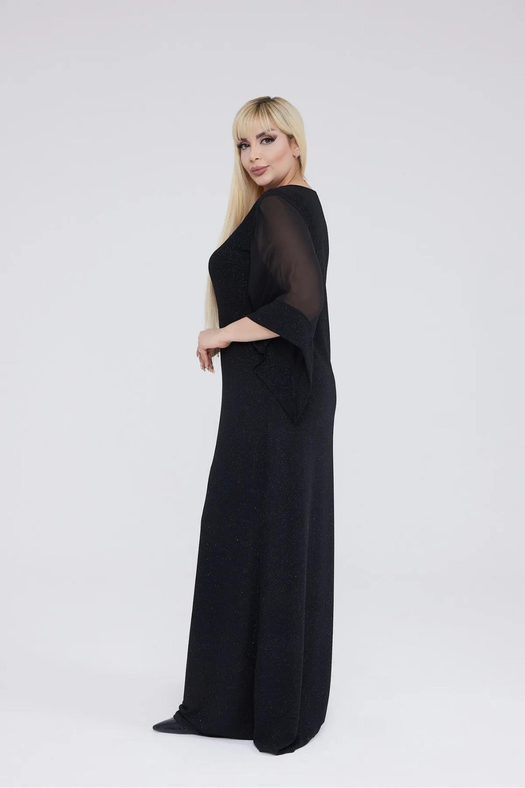 Büyük Beden V Yaka Simli Likralı Kaynana Elbisesi(3XL-4XL-5XL)