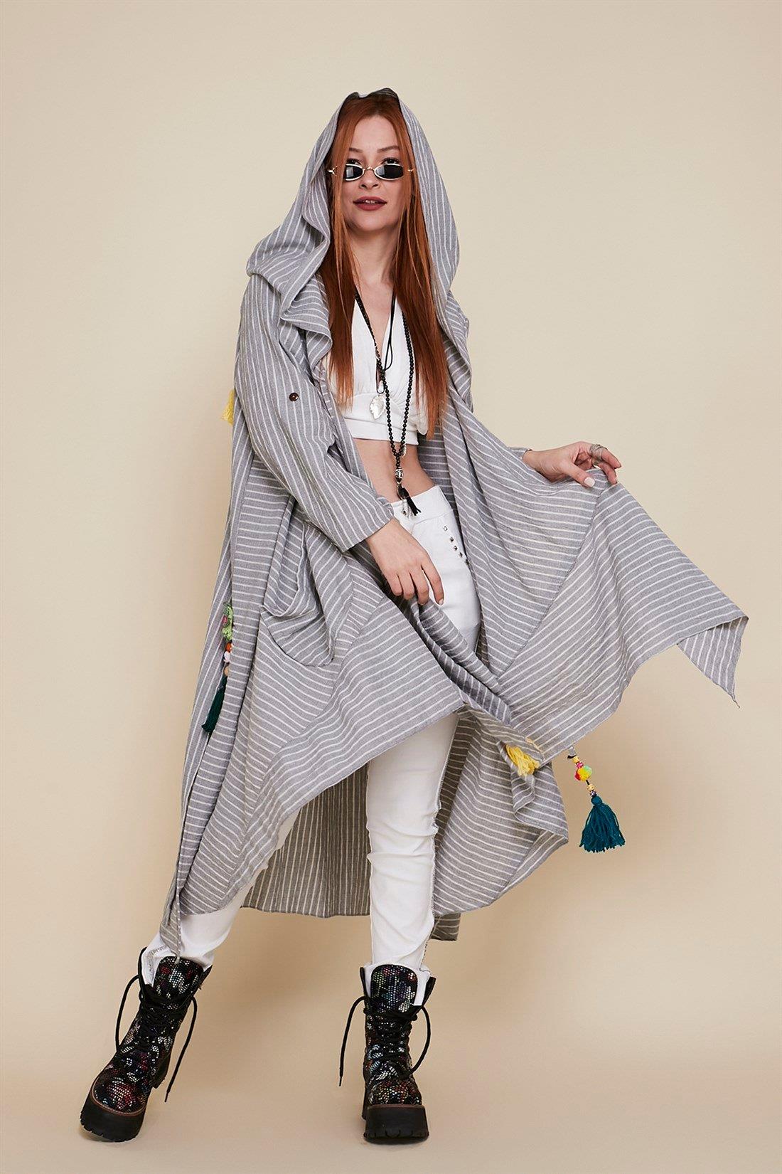 Cadı Kapüşonlu Cepli Boho Mevsimlik Panço & Kap