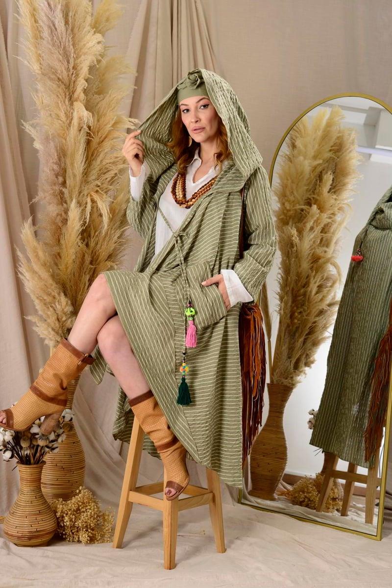 Cadı Kapüşonlu Cepli Boho Mevsimlik Panço & Kap