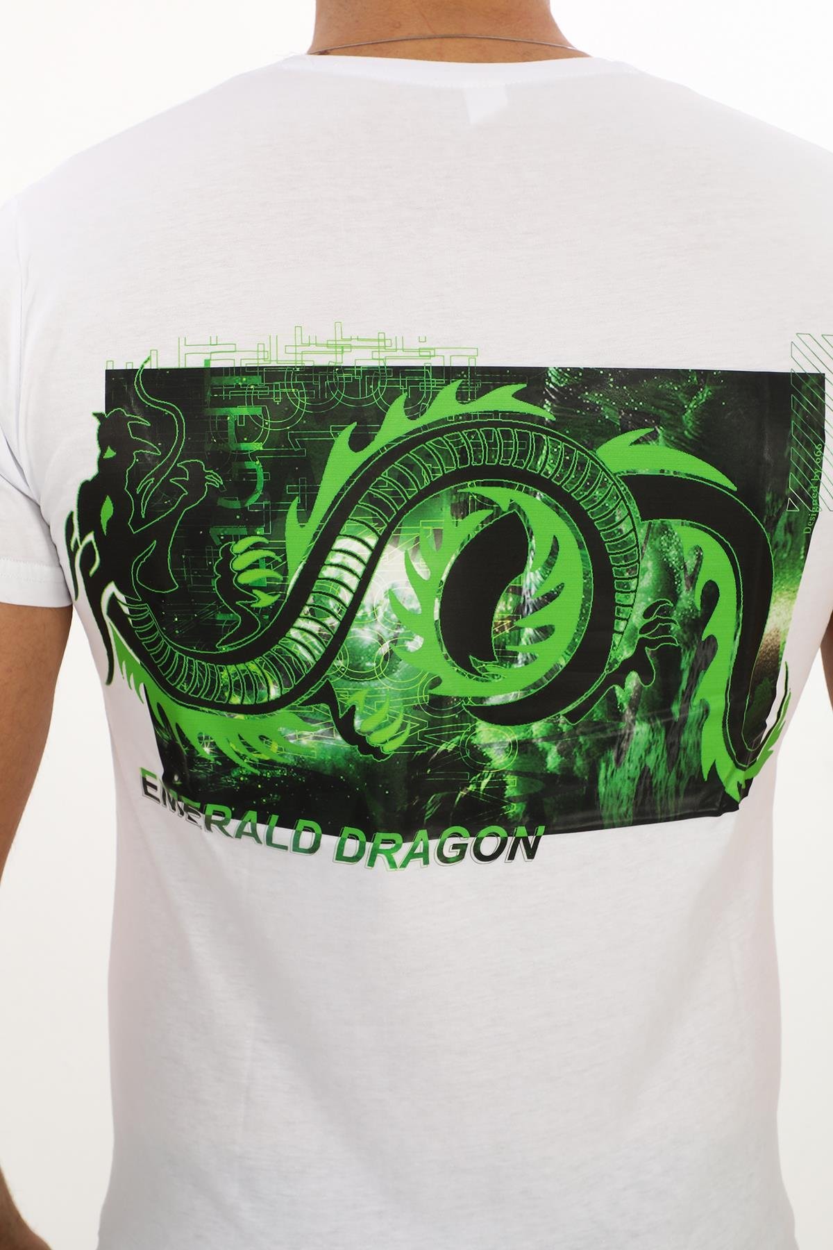Emerald Dragon Baskılı Özel Tasarım Beyaz T-Shirt (Slim fit)