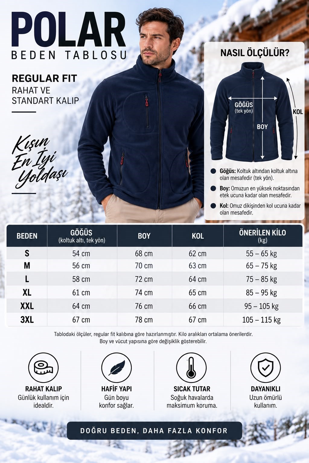Fermuarlı Cepli Kışlık Polar