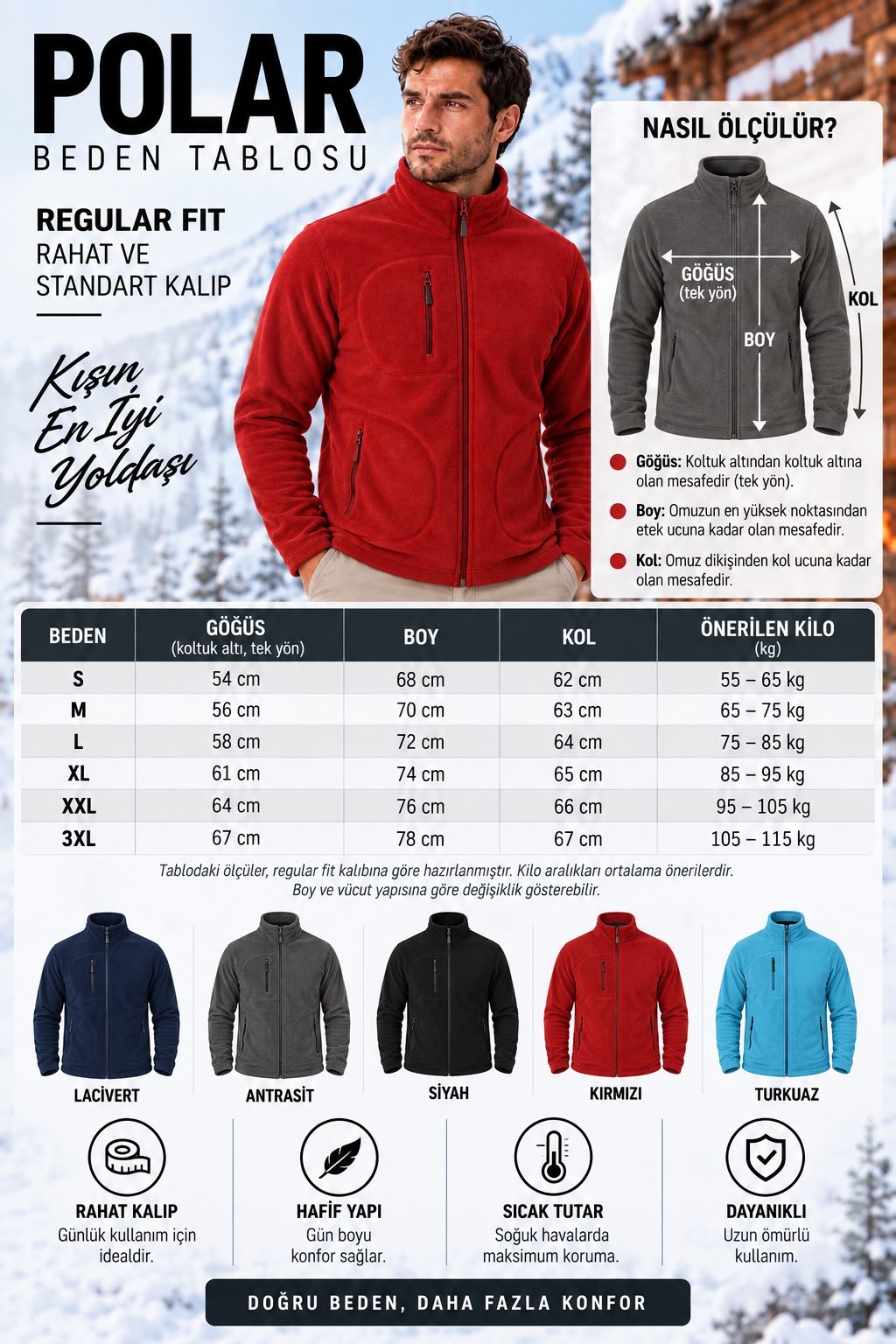 Fermuarlı Cepli Kışlık Polar