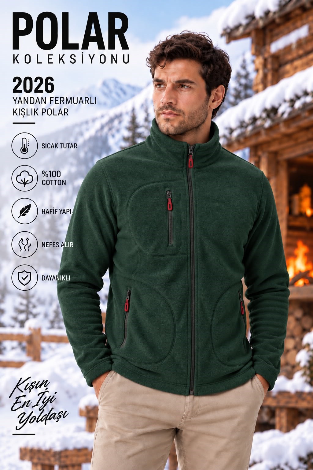 Fermuarlı Cepli Kışlık Polar