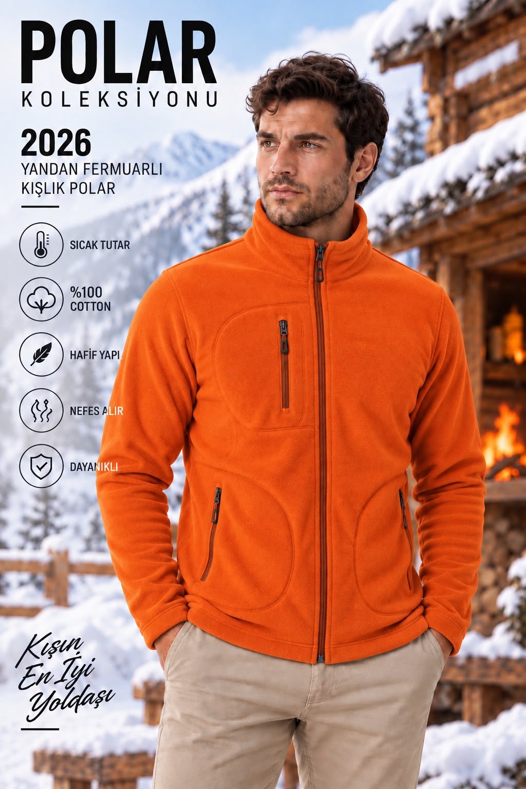 Fermuarlı Cepli Kışlık Polar