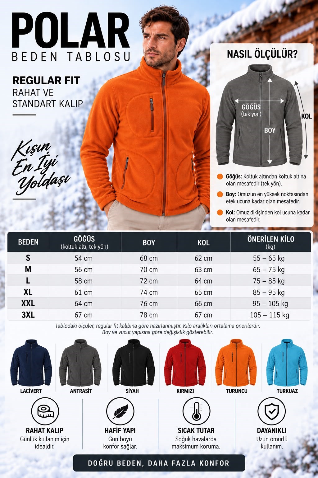 Fermuarlı Cepli Kışlık Polar