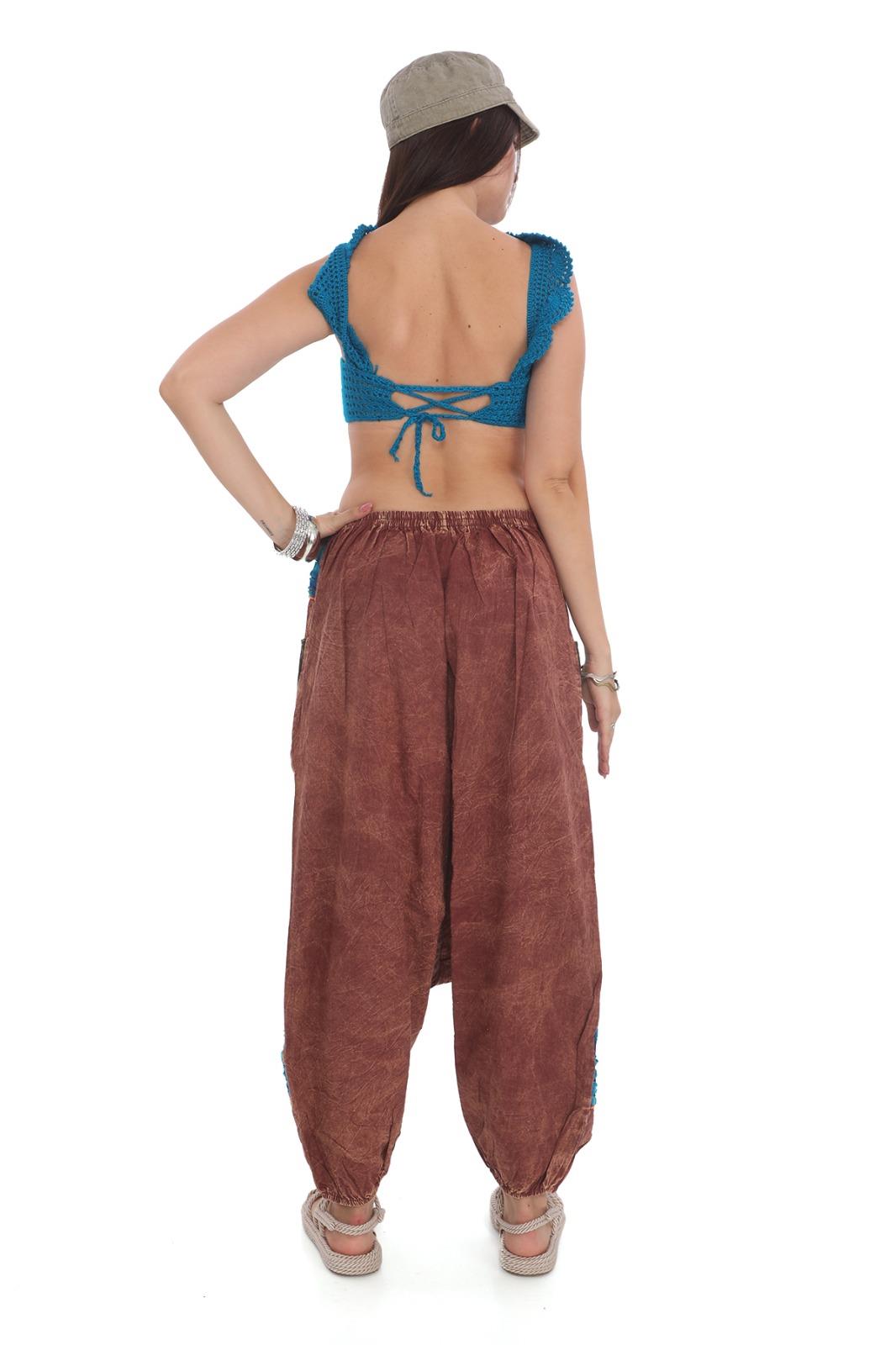 Hint  Otantik Yıkamalı Taşlanmış Patchwork Şalvar Pantolon