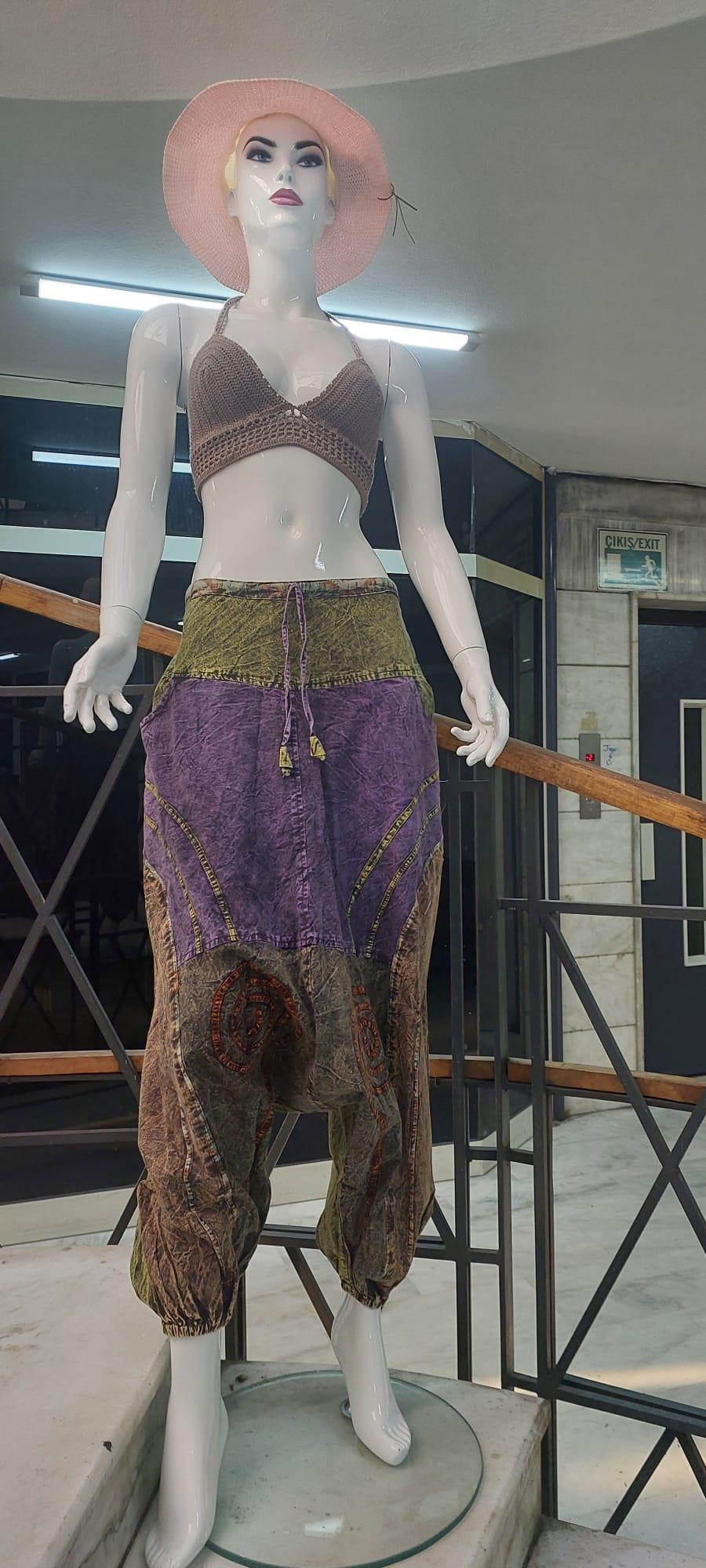 Hint  Otantik Yıkamalı Taşlanmış Patchwork Şalvar Pantolon