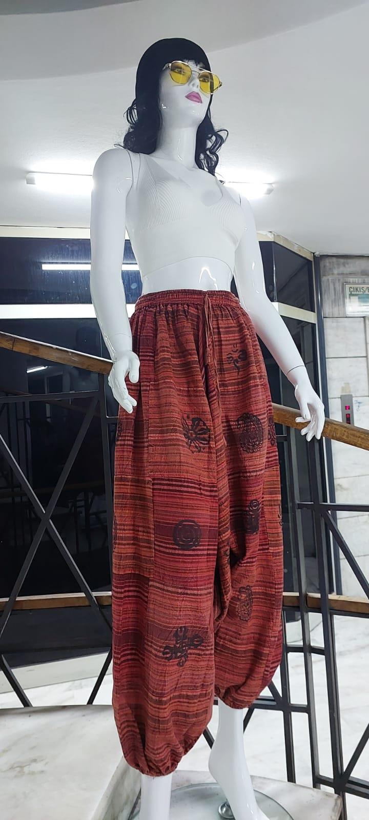 Hint  Otantik Yıkamalı Taşlanmış Patchwork Şalvar Pantolon (100 CM)