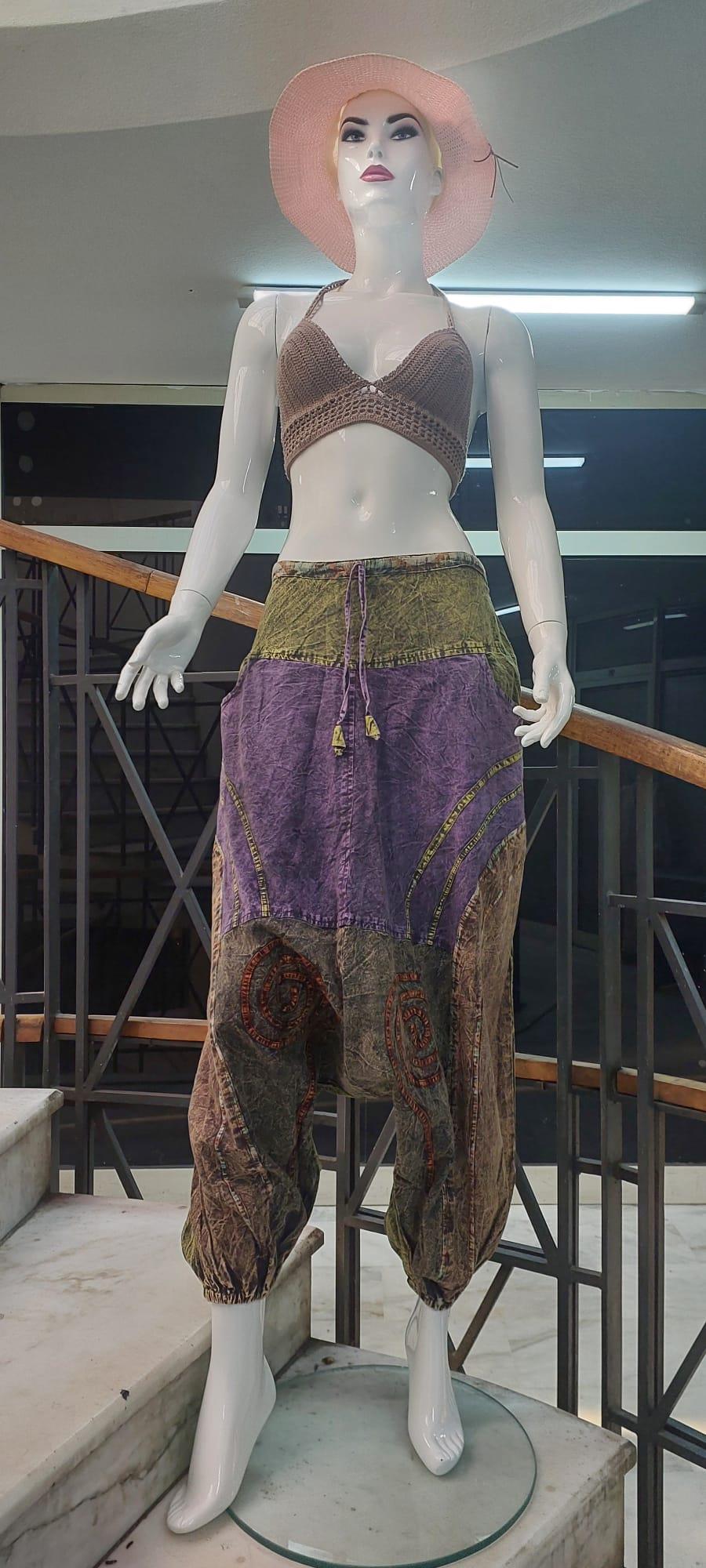Hint  Otantik Yıkamalı Taşlanmış Patchwork Şalvar Pantolon