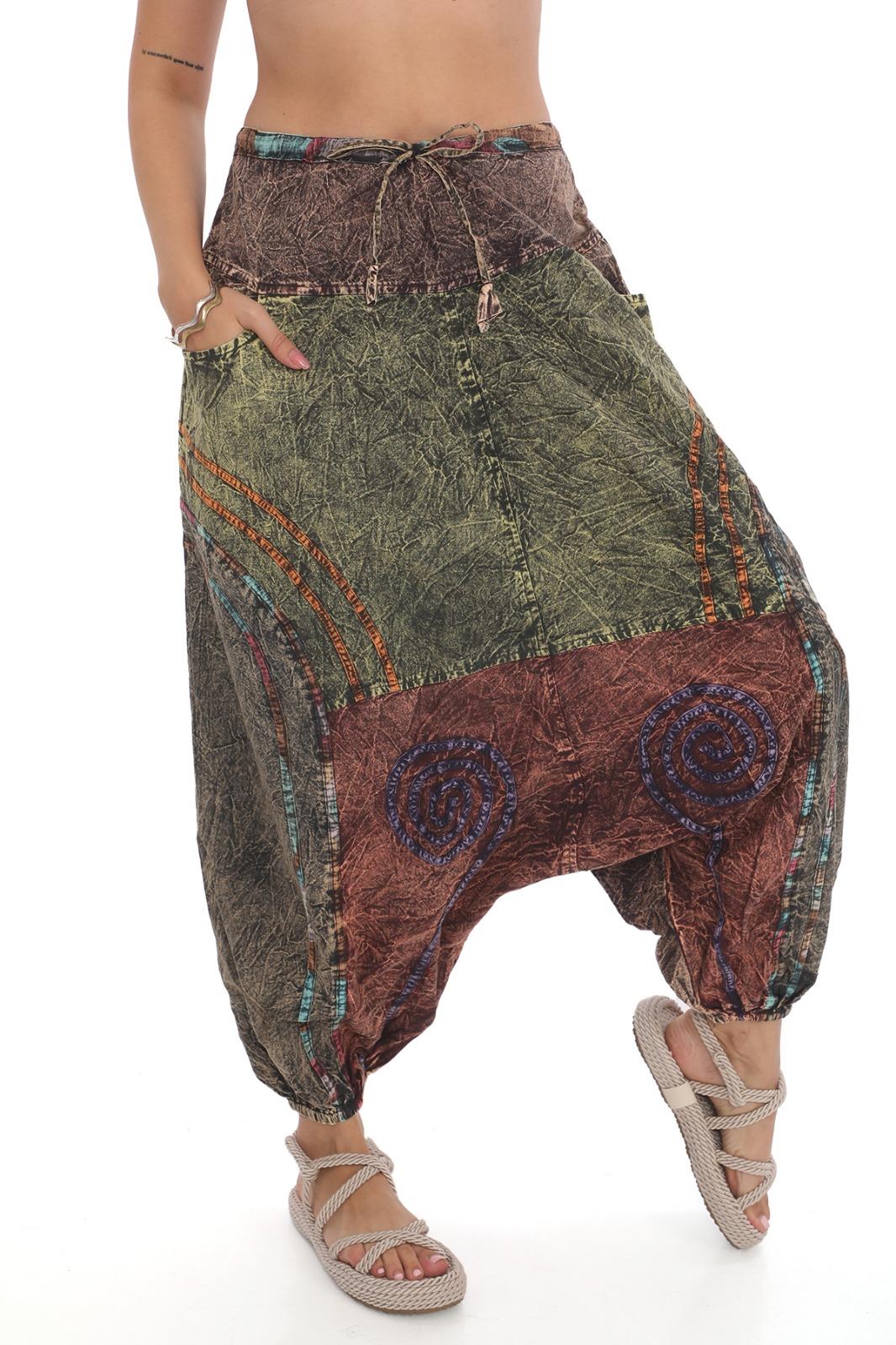 Hint  Otantik Yıkamalı Taşlanmış Patchwork Şalvar Pantolon