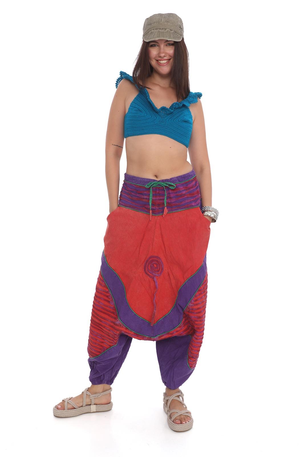 Hint  Otantik Yıkamalı Taşlanmış Patchwork Şalvar Pantolon