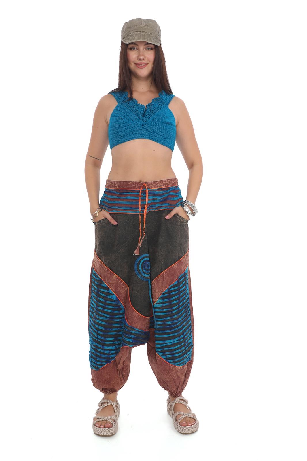 Hint  Otantik Yıkamalı Taşlanmış Patchwork Şalvar Pantolon