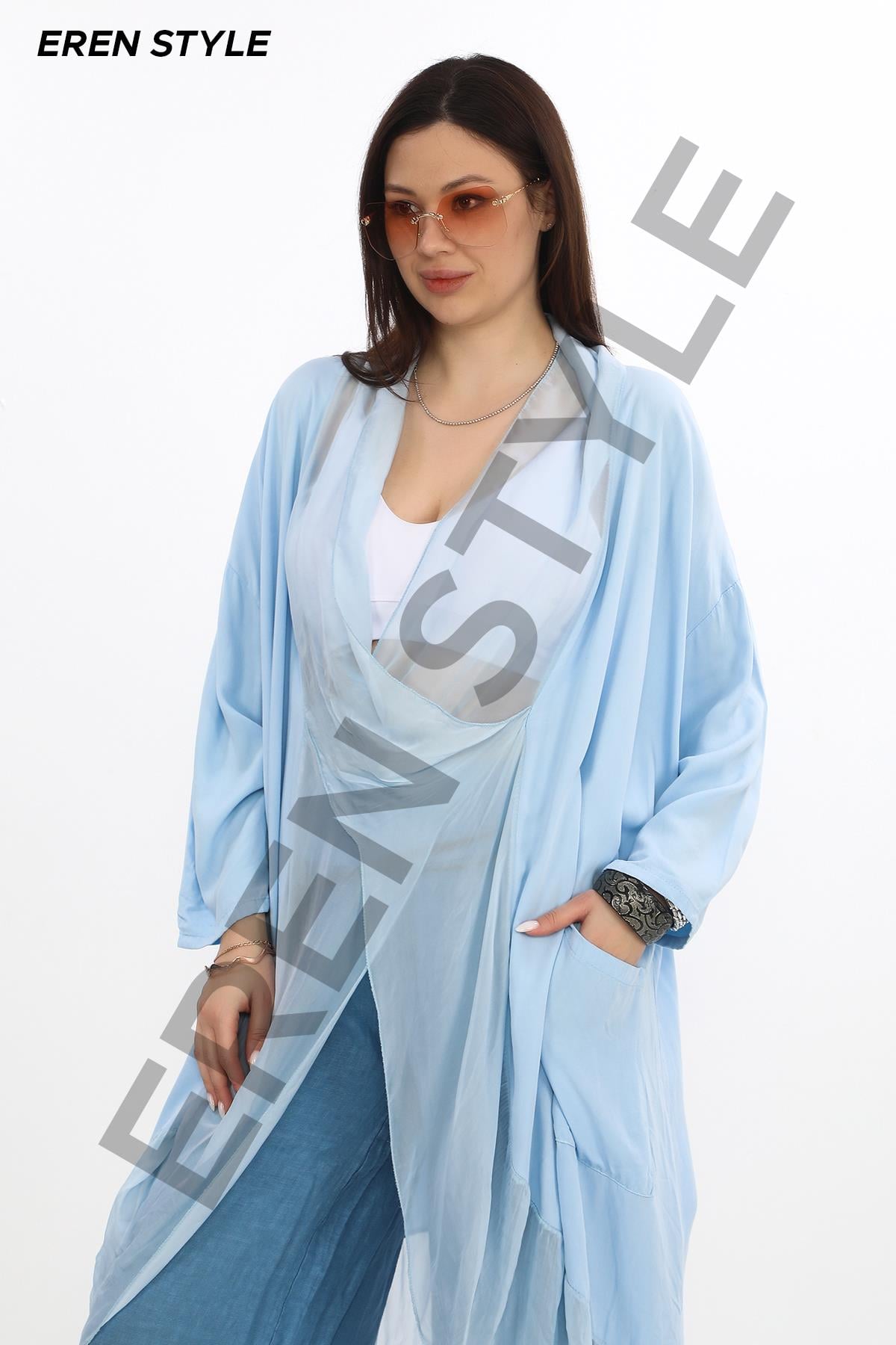 Italyan Ipek Detaylı Oversize Kaftan & Bluz