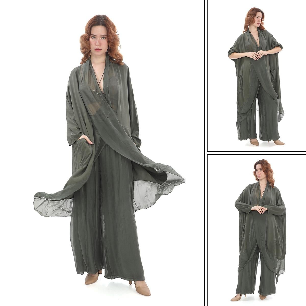 Italyan Ipek Detaylı Oversize Kaftan & Bluz