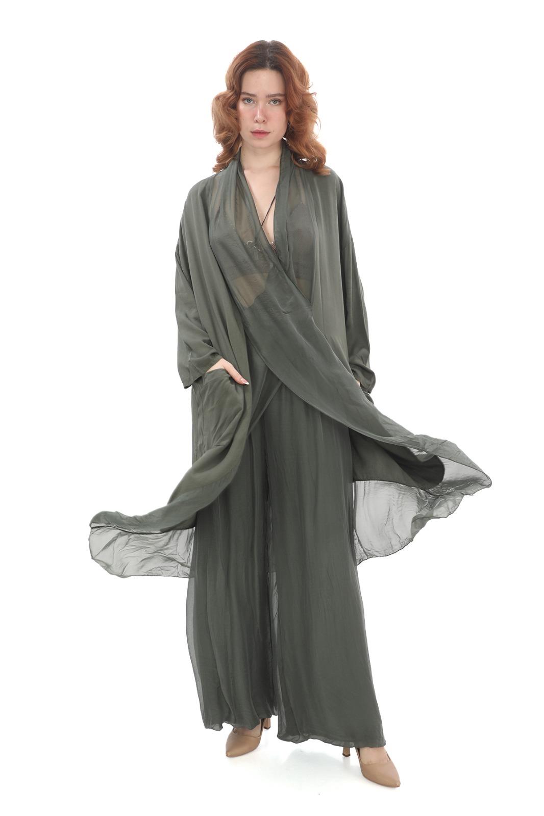Italyan Ipek Detaylı Oversize Kaftan & Bluz