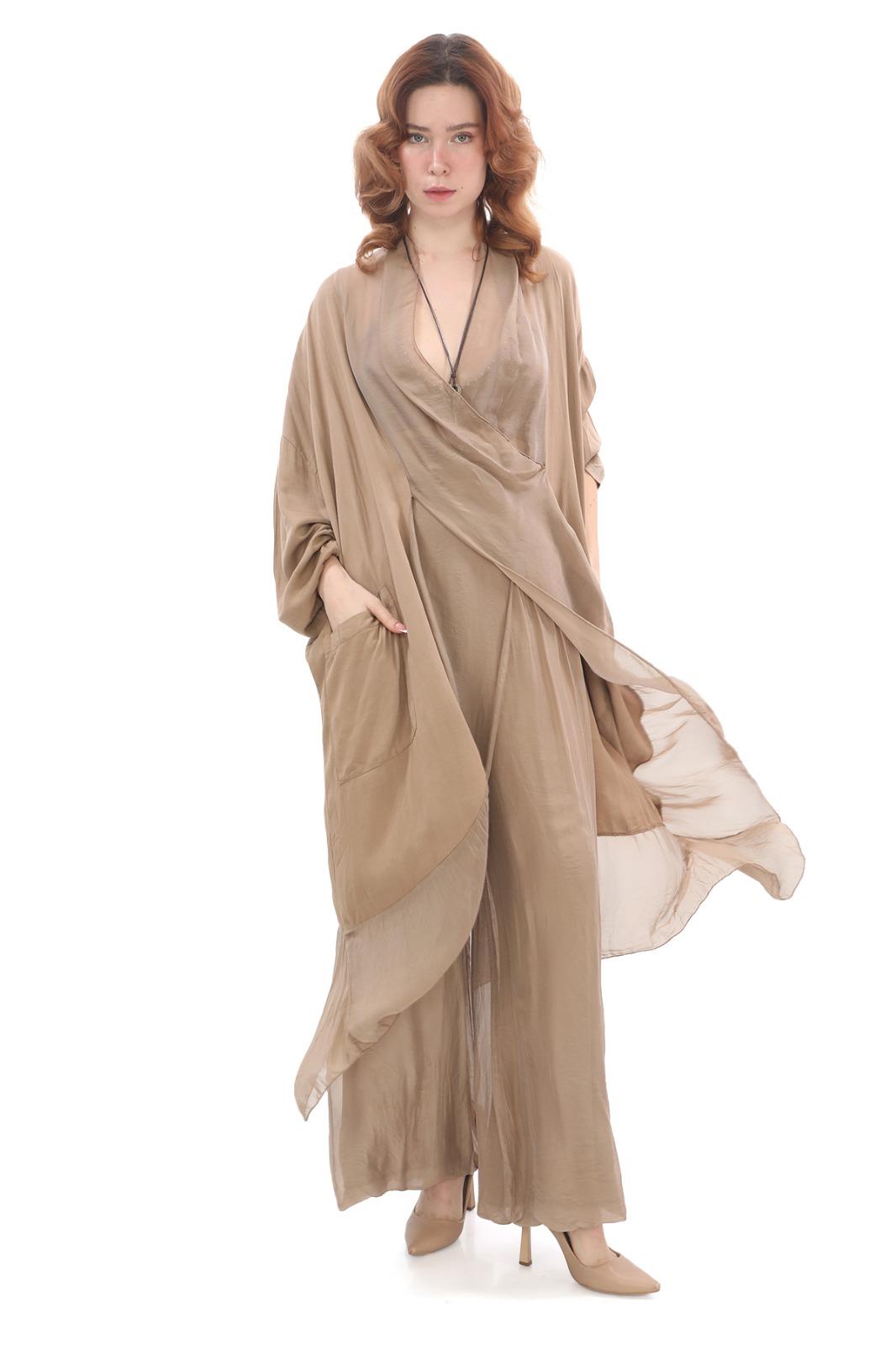 Italyan Ipek Detaylı Oversize Kaftan & Bluz