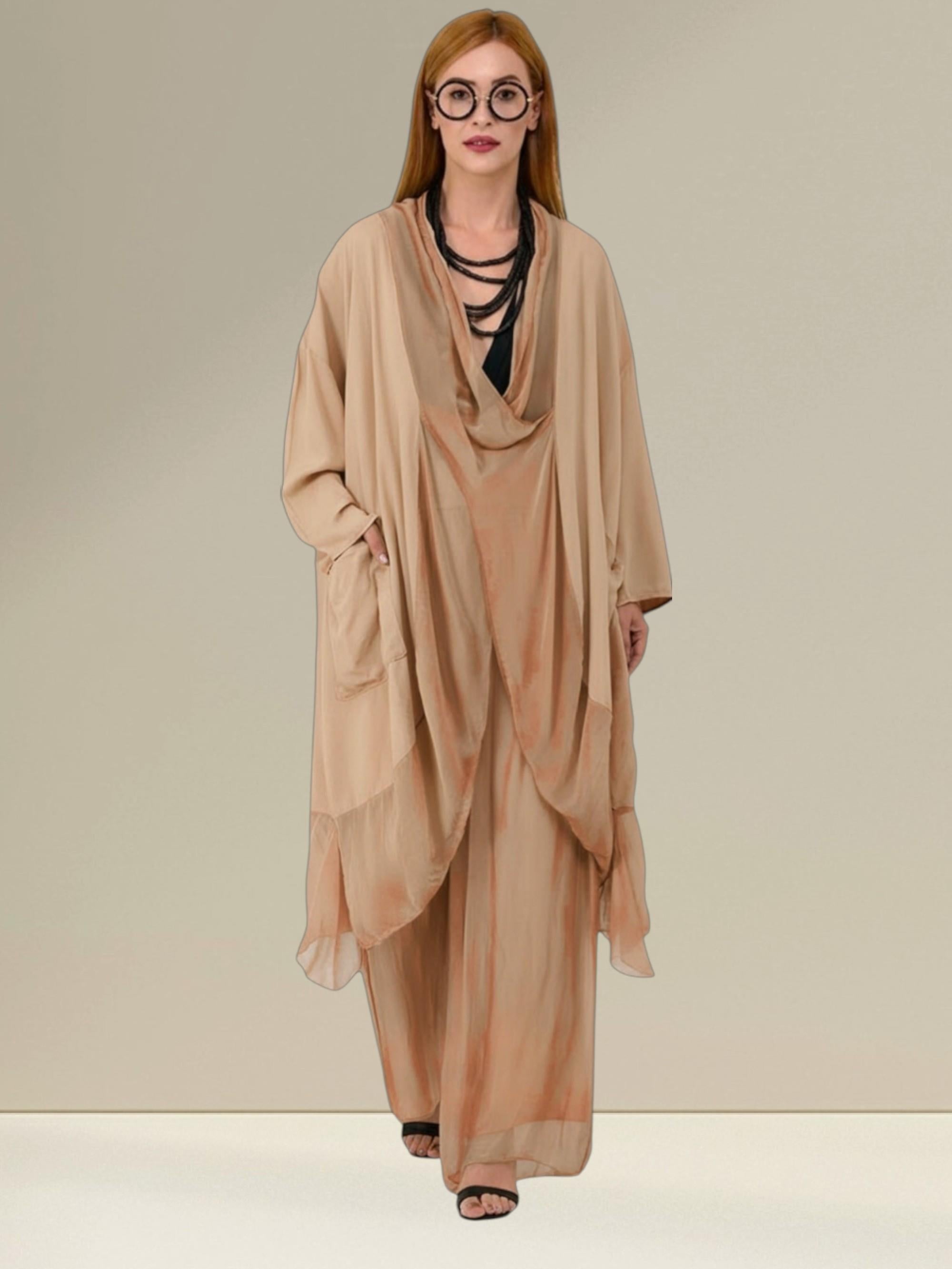 Italyan Ipek Detaylı Oversize Kaftan & Bluz
