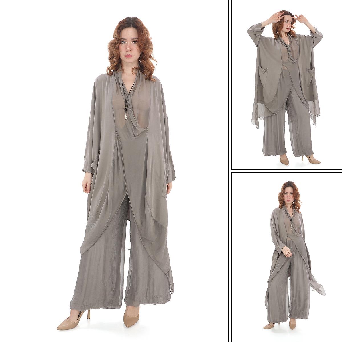 Italyan Ipek Detaylı Oversize Kaftan & Bluz