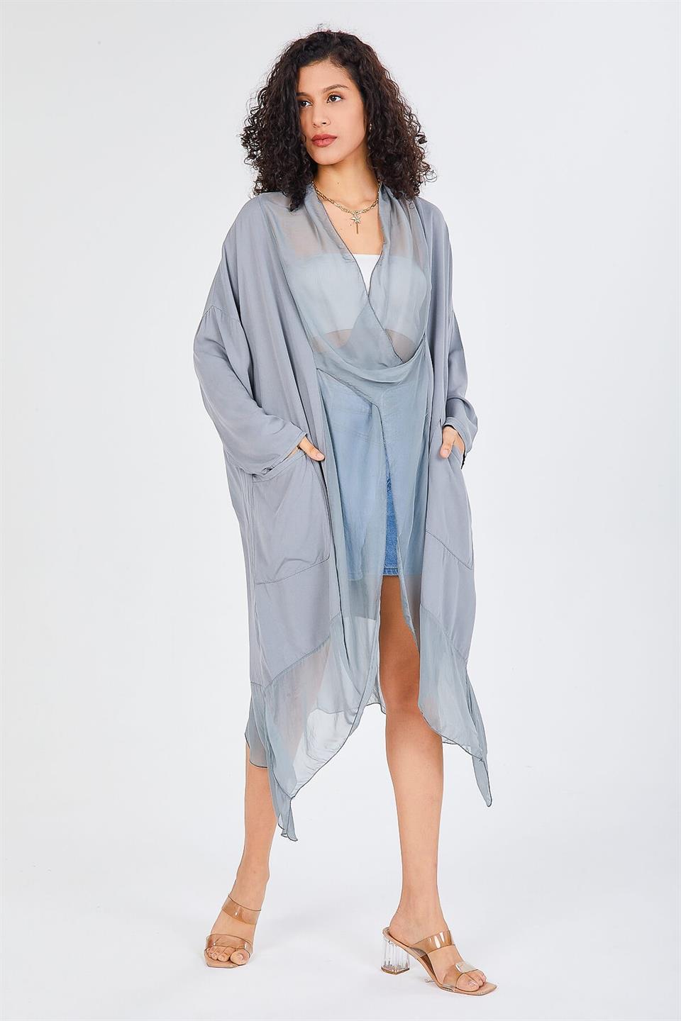 Italyan Ipek Detaylı Oversize Kaftan & Bluz