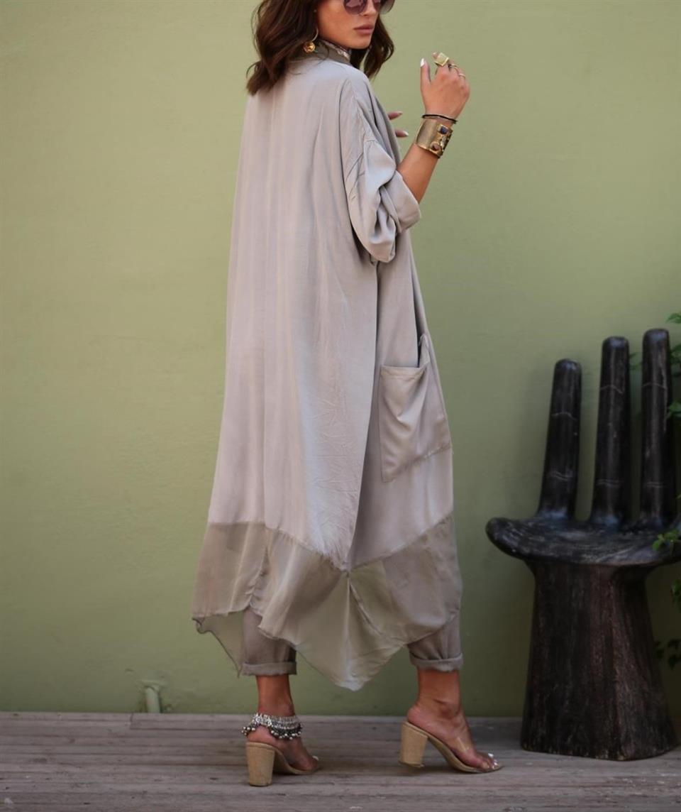 Italyan Ipek Detaylı Oversize Kaftan & Bluz