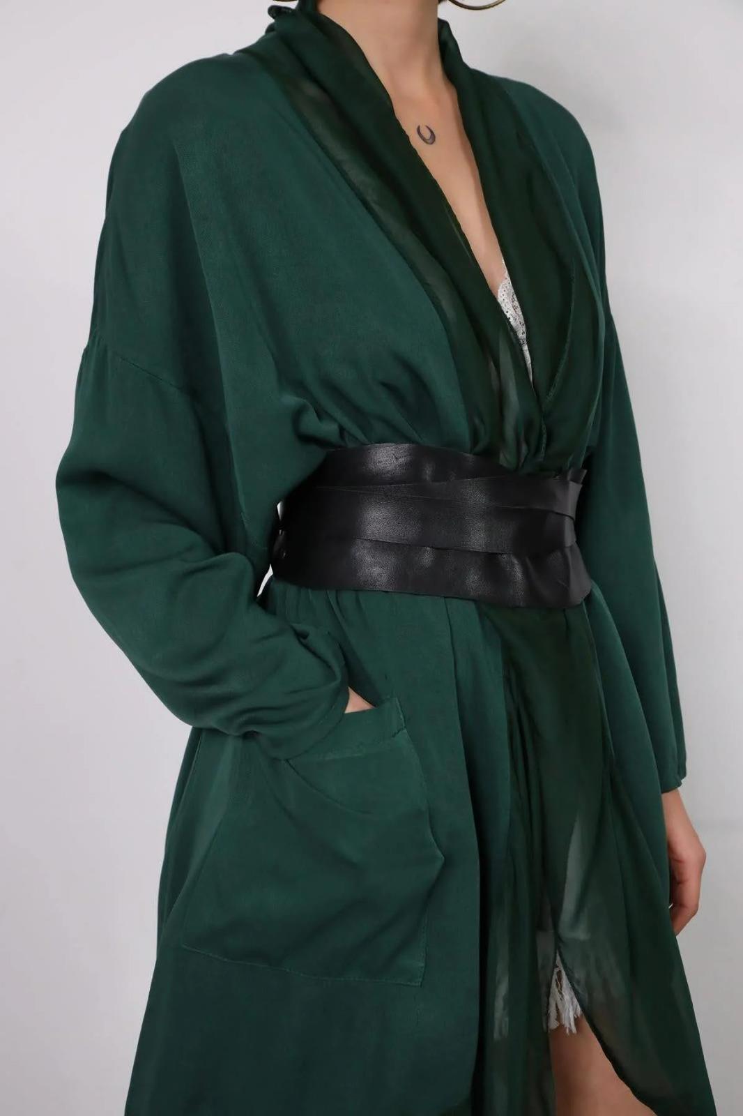 Italyan Ipek Detaylı Oversize Kaftan & Bluz