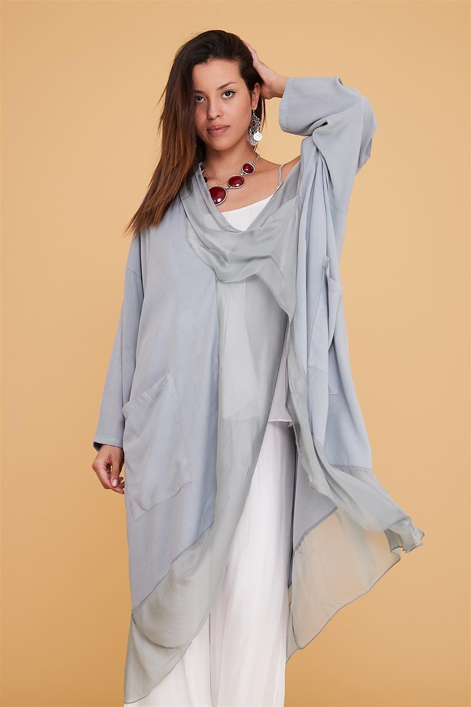 Italyan Ipek Detaylı Oversize Kaftan & Bluz