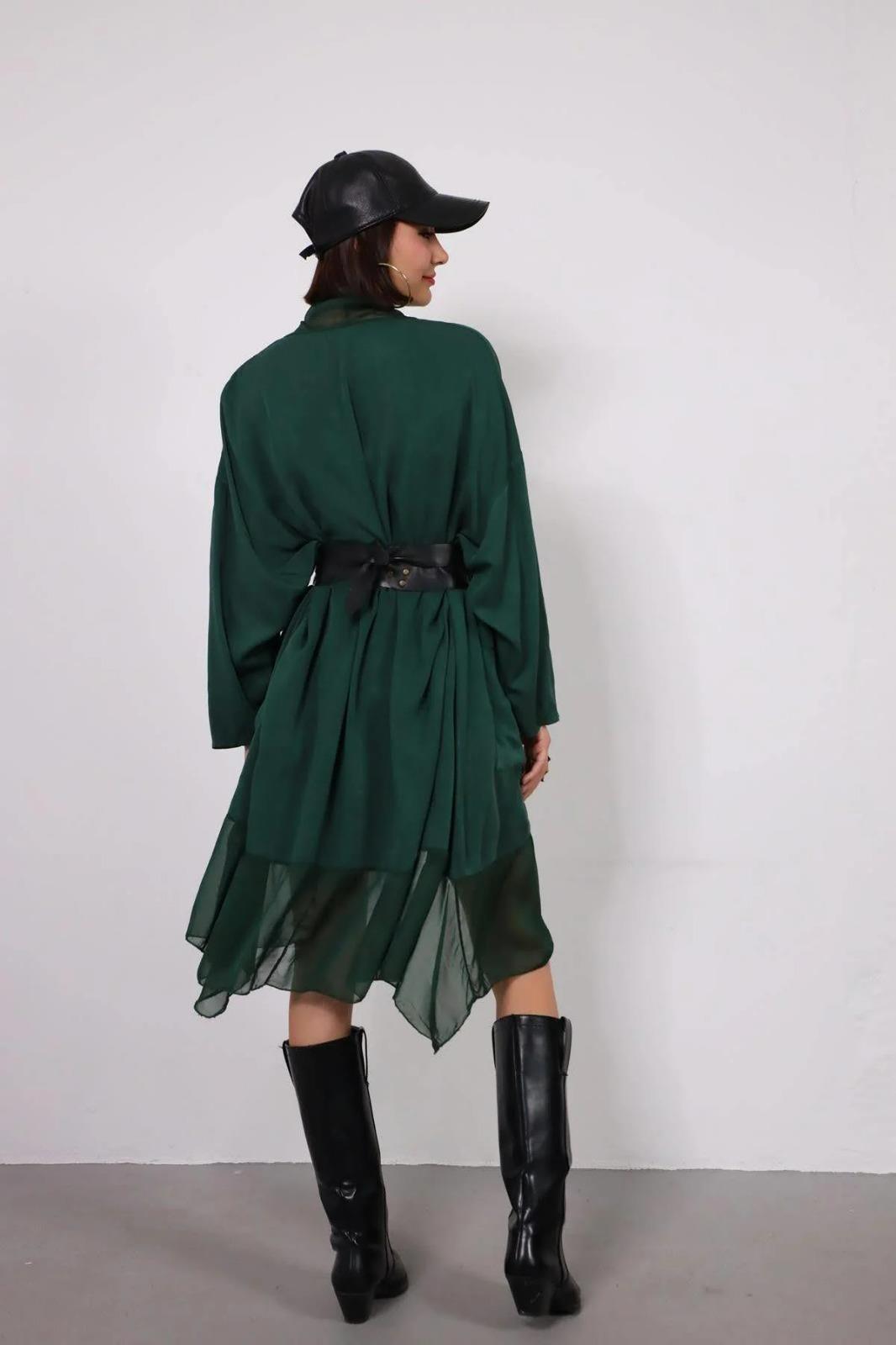 Italyan Ipek Detaylı Oversize Kaftan & Bluz
