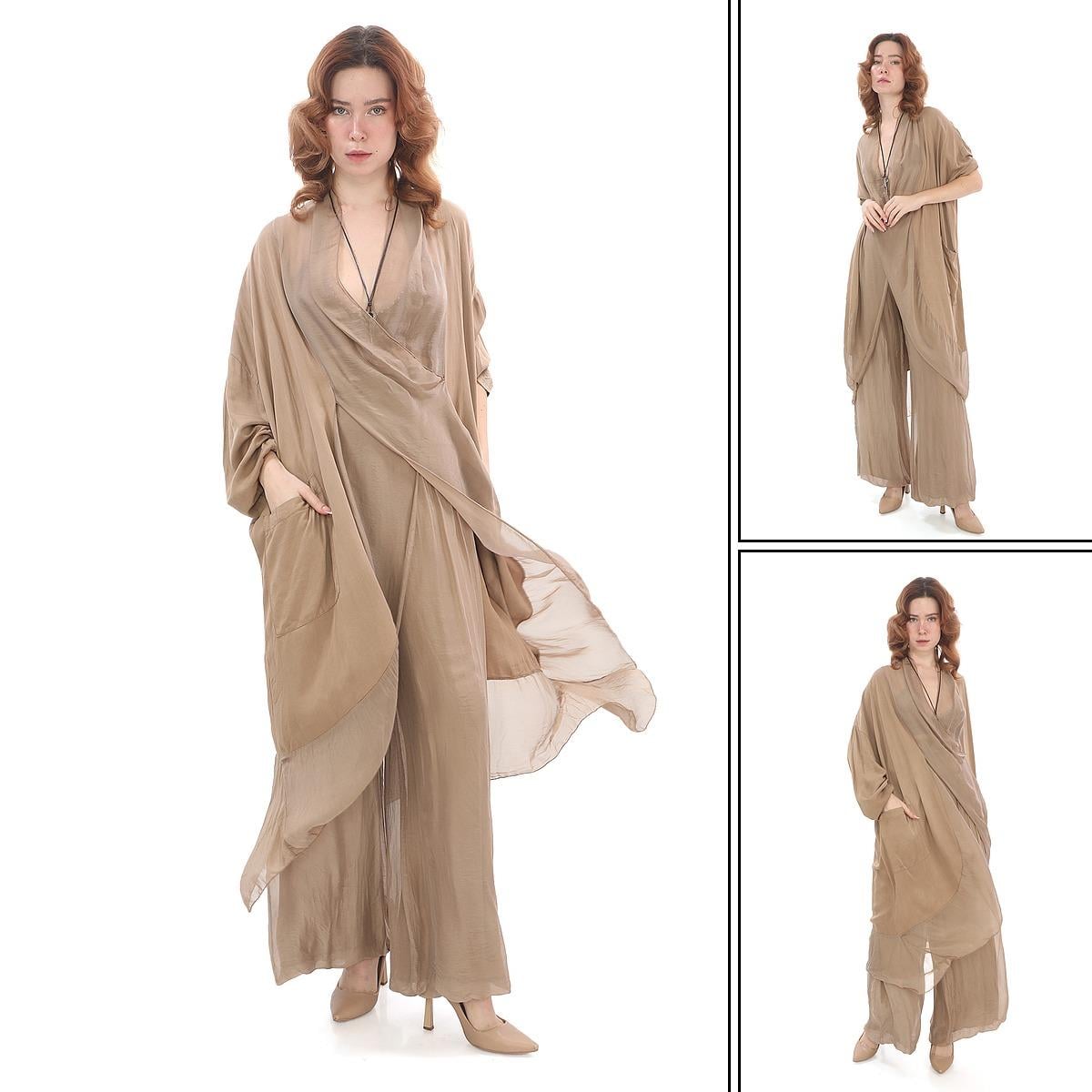 Italyan Ipek Detaylı Oversize Kaftan & Bluz