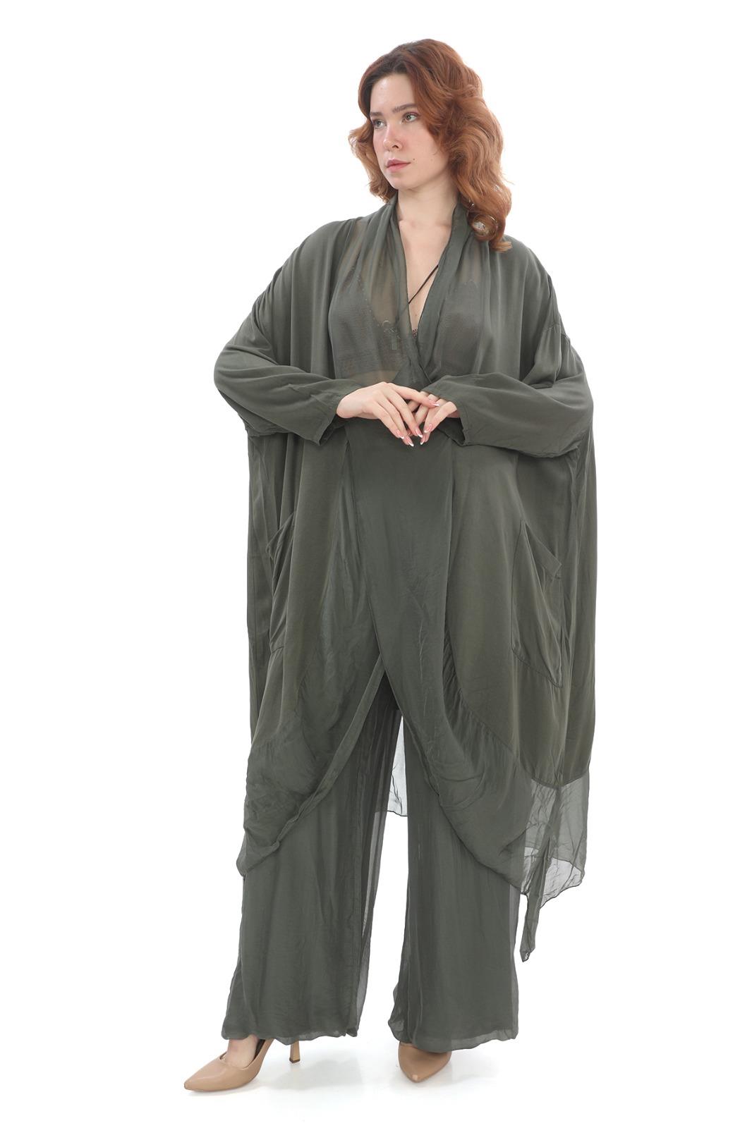 Italyan Ipek Detaylı Oversize Kaftan & Bluz