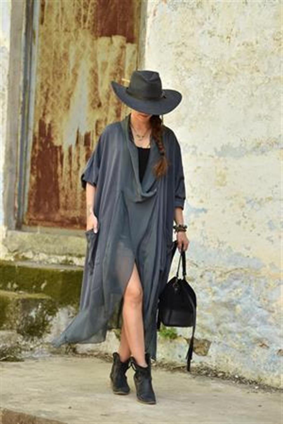 Italyan Ipek Detaylı Oversize Kaftan & Bluz