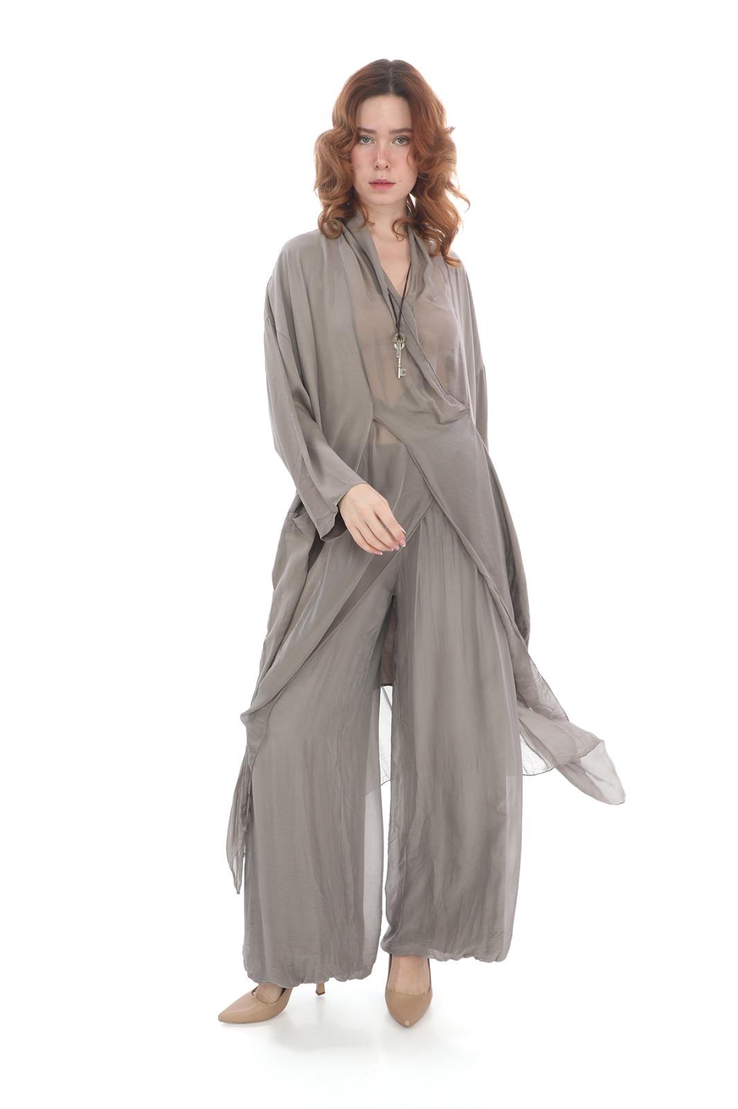 Italyan Ipek Detaylı Oversize Kaftan & Bluz