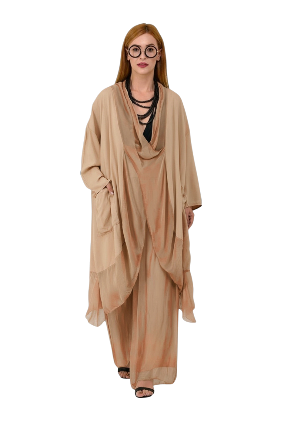 Italyan Ipek Detaylı Oversize Kaftan & Bluz