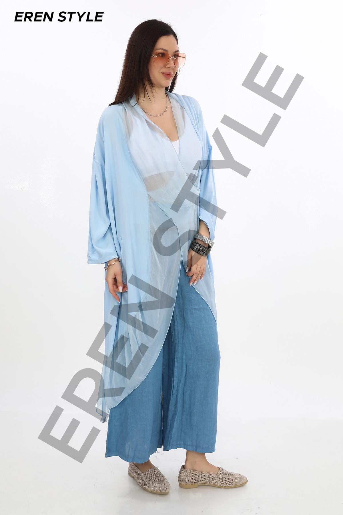 Italyan Ipek Detaylı Oversize Kaftan & Bluz